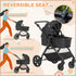 Foldable Baby Stoller, with Reclining Backrest, Adjustable Canopy, for Ages 0-36 Months - Black