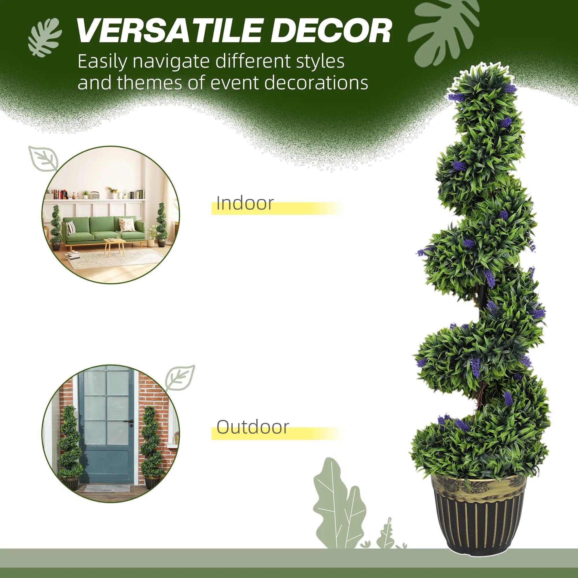 Set of 2 Decorative Artificial Plants, Boxwood Spiral Topiary Tree with Lavender and Pot, Fake Plants for Home Indoor Outdoor Decor, 115cm Bargain Clearance Centre