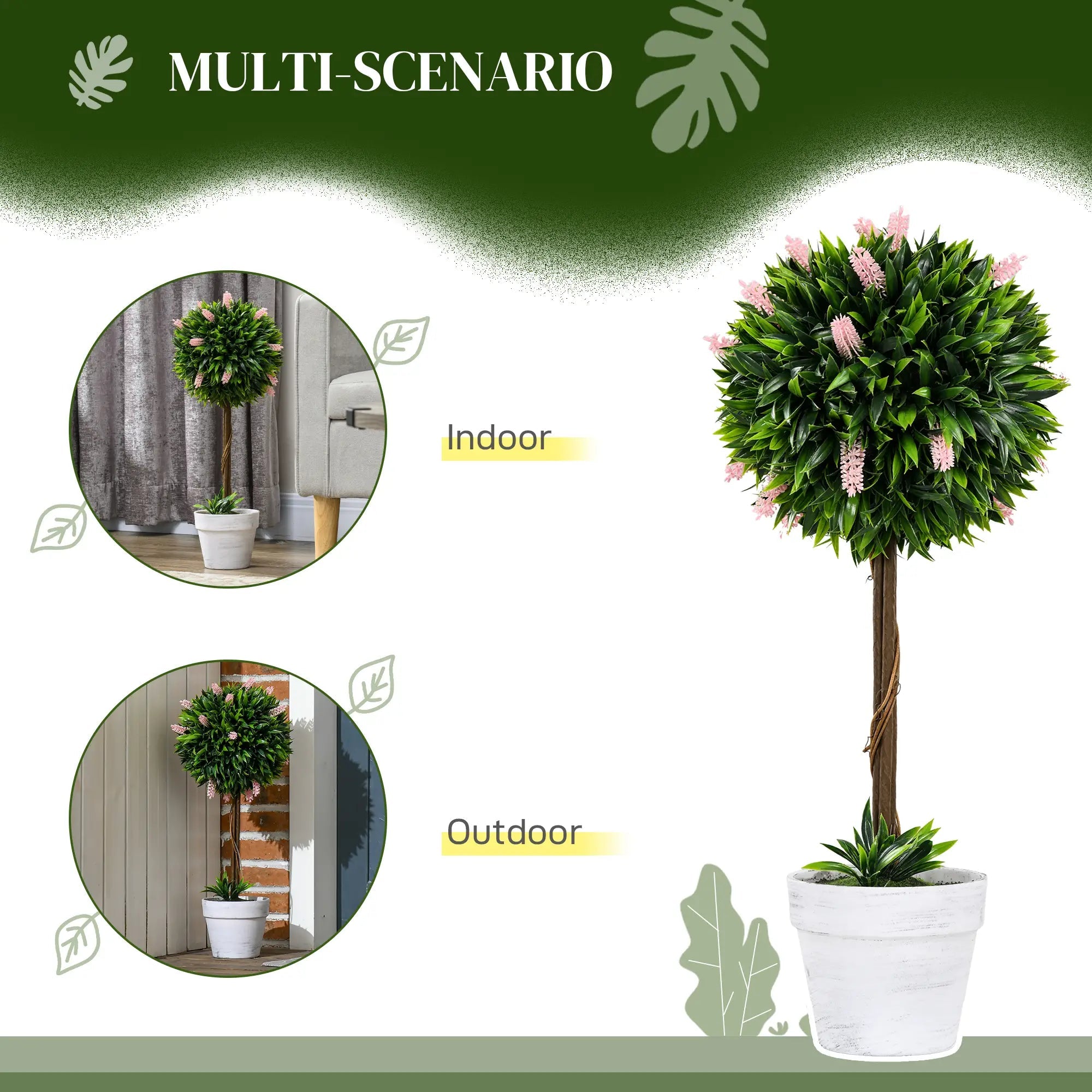 Set of 2 Decorative Artificial Plants Ball Trees with Flower for Home Indoor Outdoor Decor, 60cm ,Pink Bargain Clearance Centre