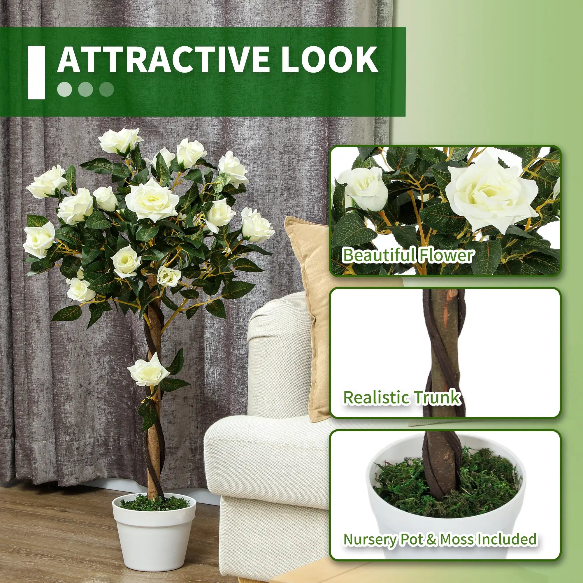 Set of Two Faux Rose Trees - White Bargain Clearance Centre