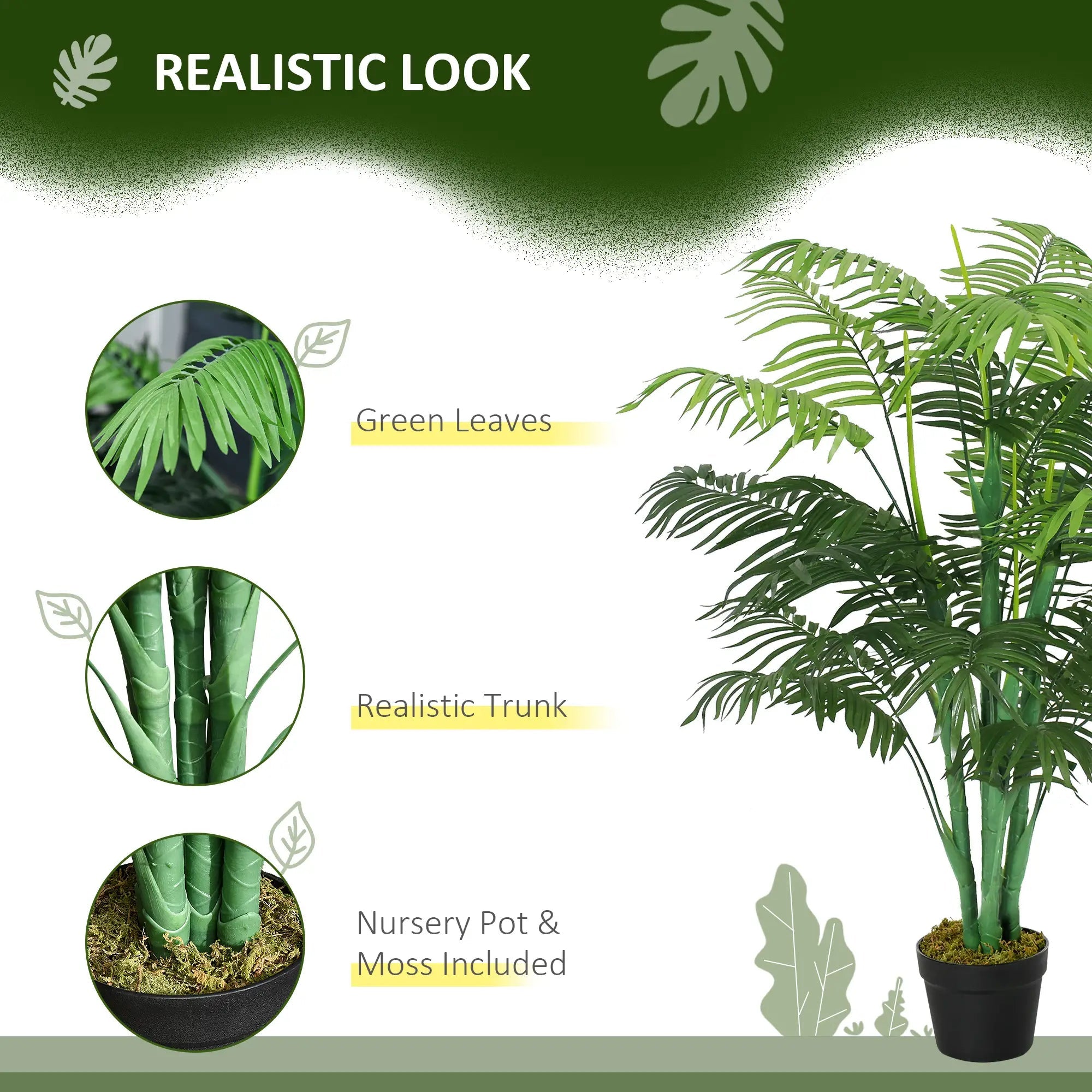 125cm/4FT Artificial Palm Plant Decorative Tree with Nursery Pot, Fake Plastic Indoor Outdoor Home Office Décor, Green Bargain Clearance Centre