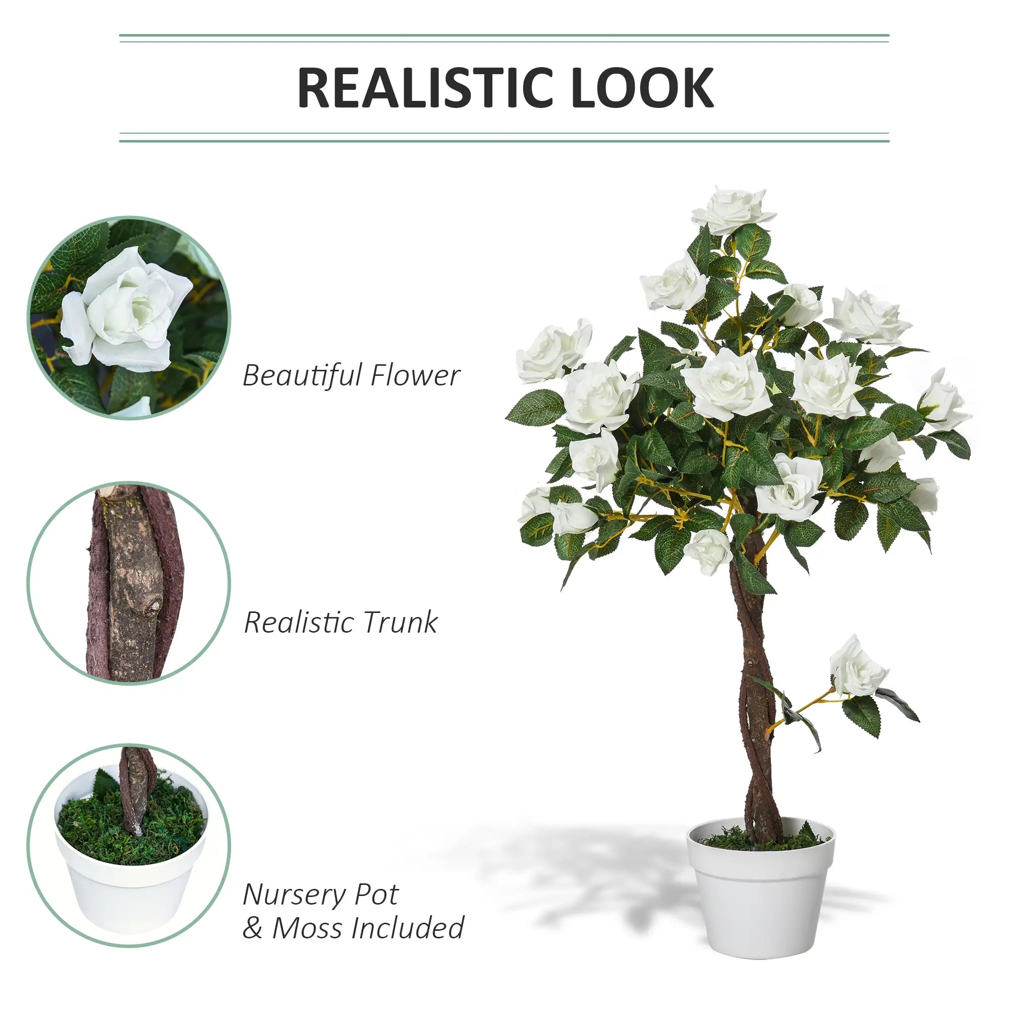 Artificial Plants White Rose Floral in Pot, Fake Plants for Home Indoor Outdoor Decor, 90cm Bargain Clearance Centre