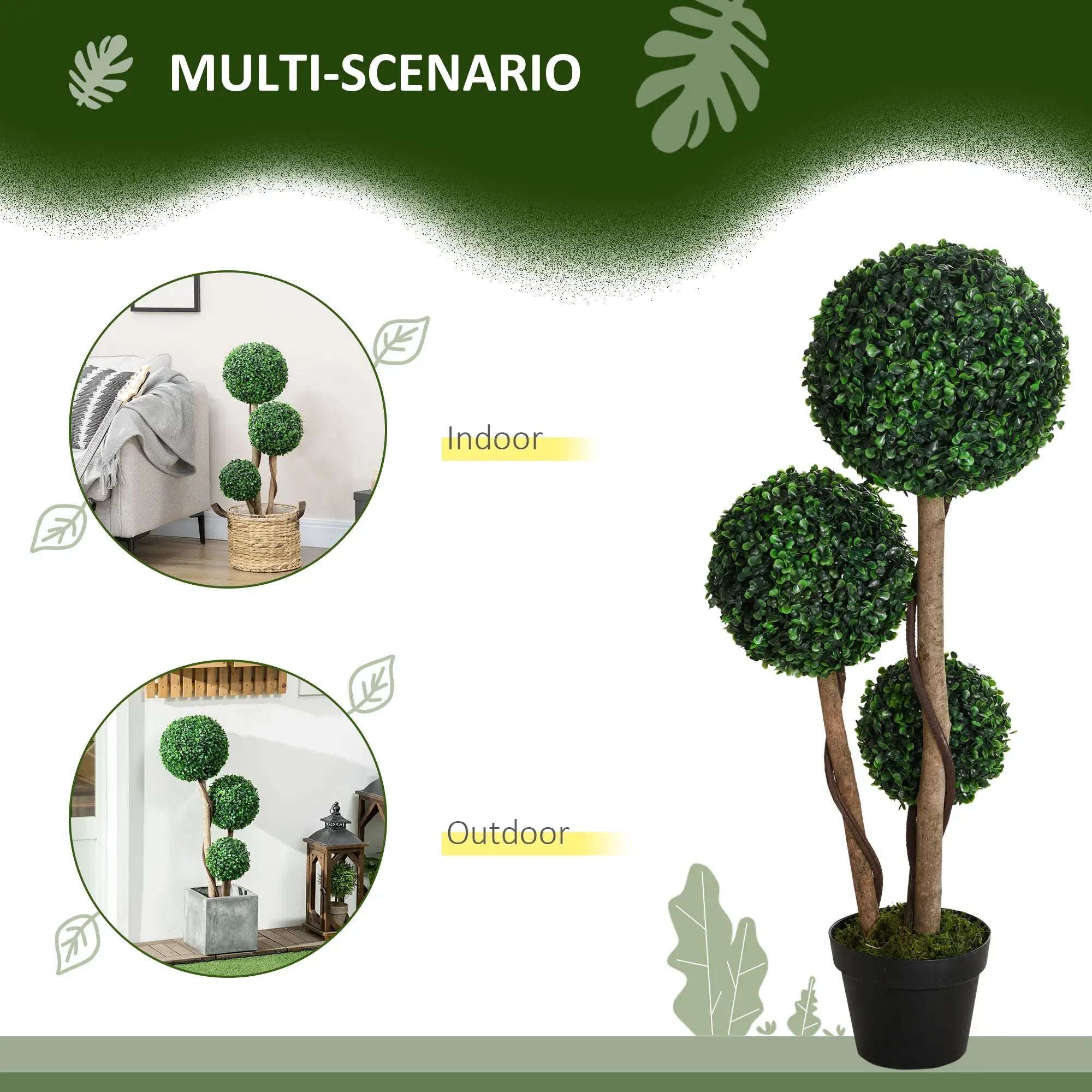 Decorative Artificial Tree Boxwood Ball Topiary Tree in Pot Fake Plant for Home Indoor Outdoor Decor, 90 cm, Dark Green Bargain Clearance Centre