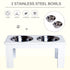 Raised Dog Feeding Bowls with Stand, Stainless Steel for Medium Dog, 58L x 31W x 25H cm - White