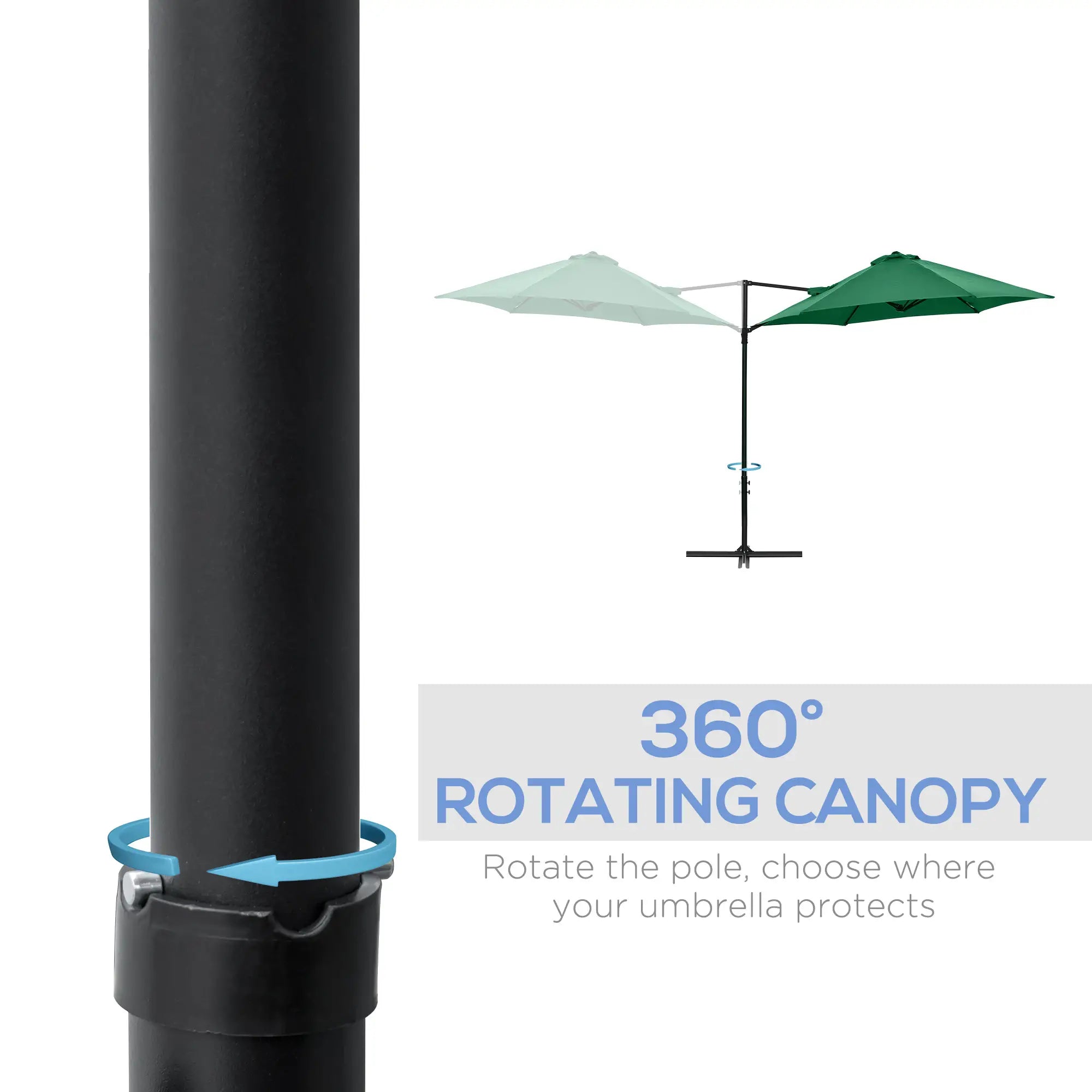 2.5M Garden Cantilever Parasol, Offset Roma Patio Umbrella Hanging Sun Shade Canopy Shelter with 360° Rotation and Cross Base, Green 4
