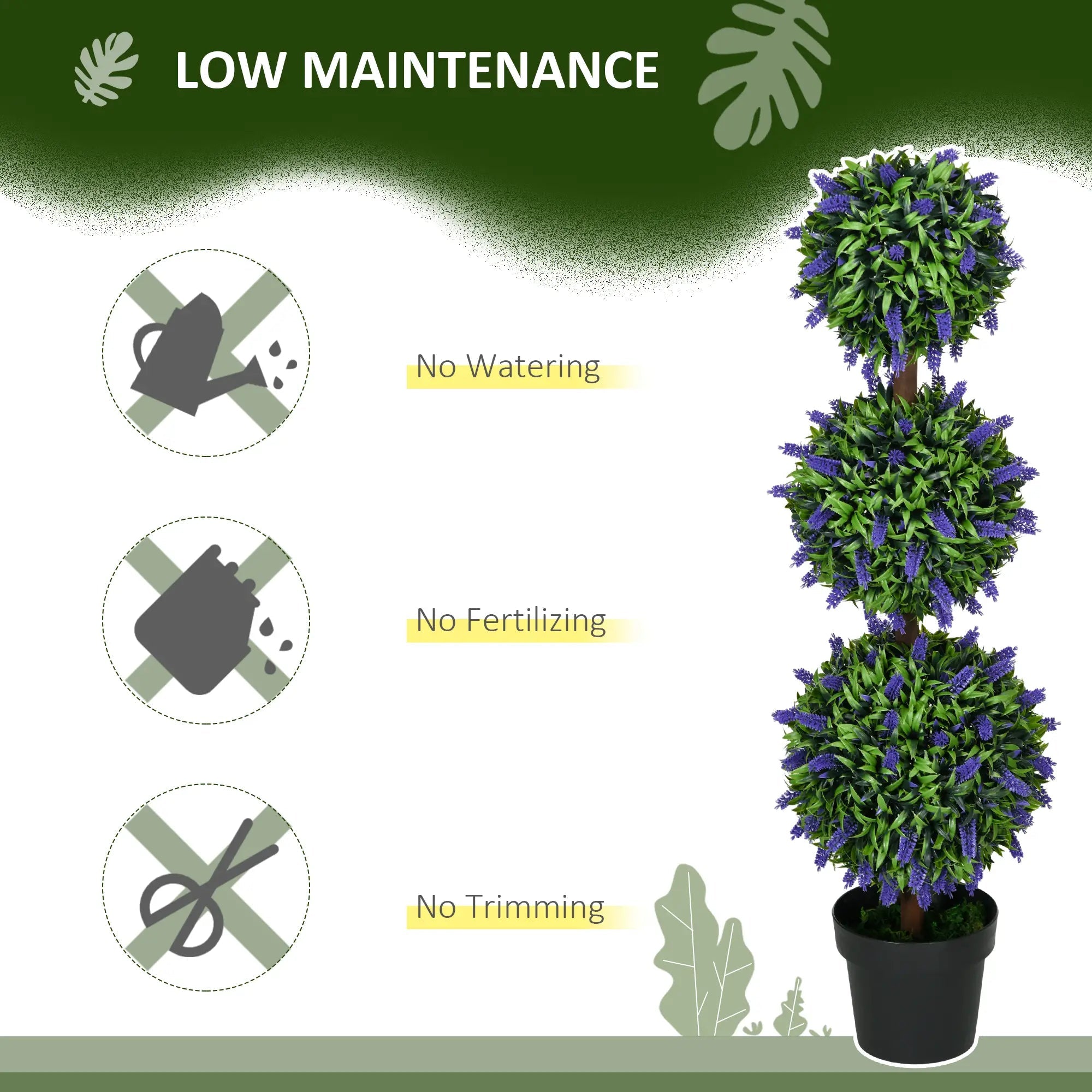 Set of 2 Artificial Plants, Lavender Flowers Ball Trees with Pot, for Home Indoor Outdoor Decor, 110cm Bargain Clearance Centre