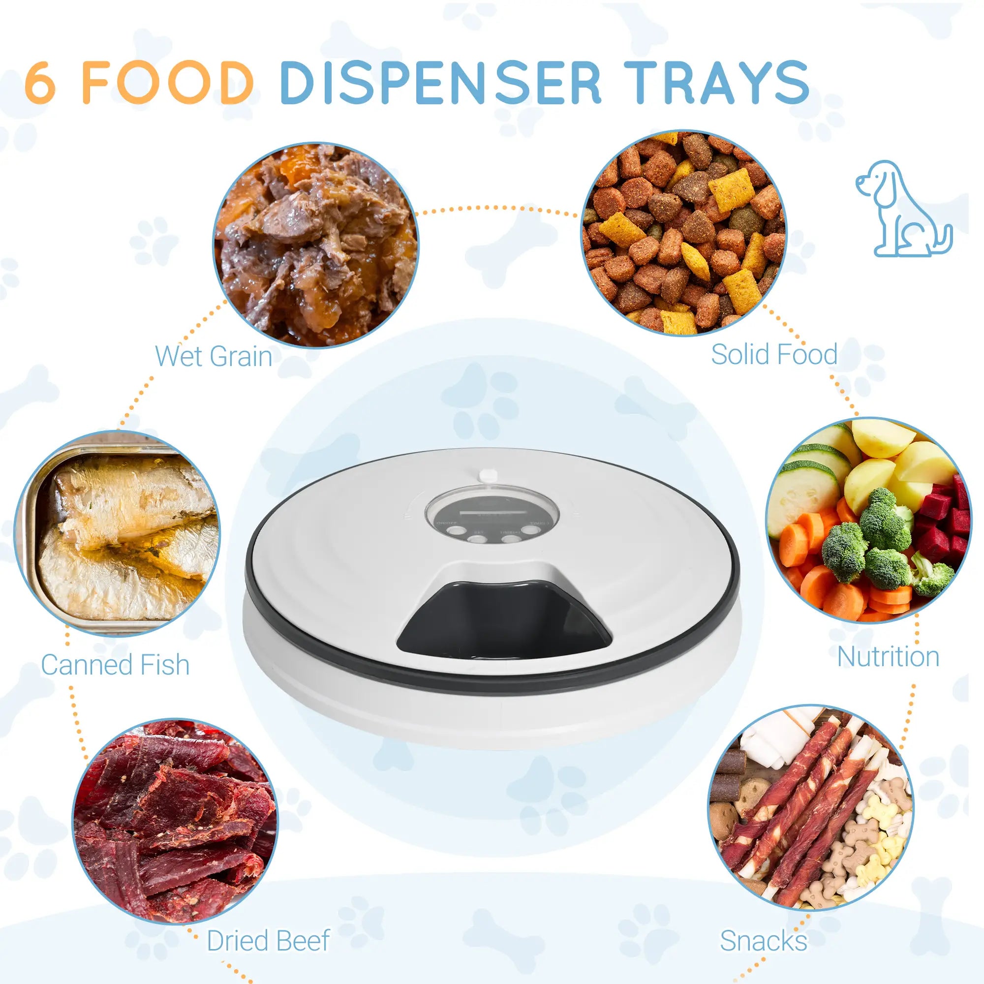 Automatic Pet Dog Cat Feeder w/ Digital Timer Six-Meal Food Dispenser