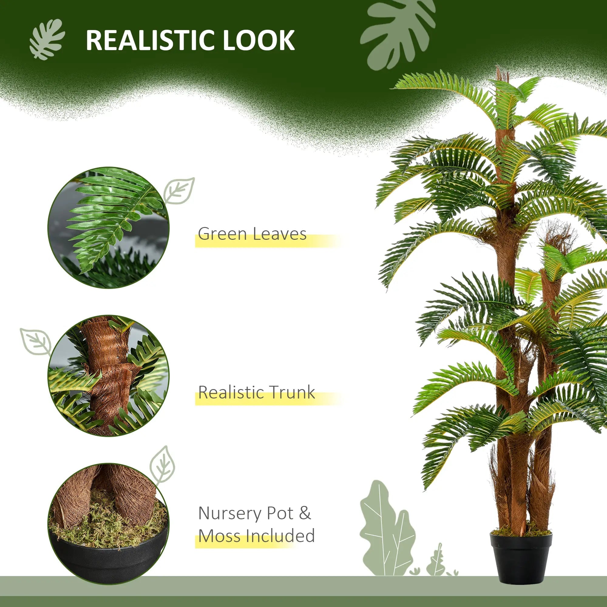 Artificial Plant Tropical Palm in Pot, Fake Plants for Home Indoor Outdoor Decor, 150cm, Green Bargain Clearance Centre