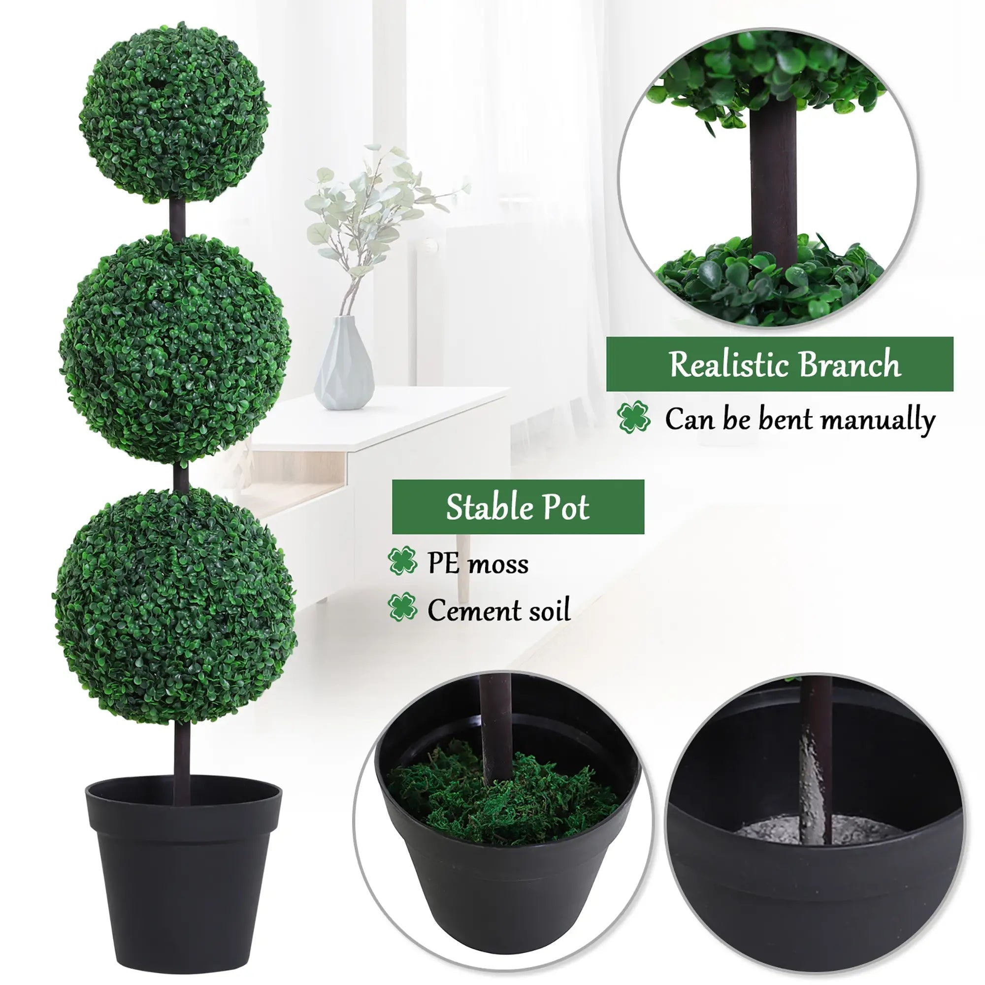 Set of 2 Artificial Boxwood Ball Topiary Trees Potted Decorative Plant Outdoor and Indoor Décor (112cm) Bargain Clearance Centre