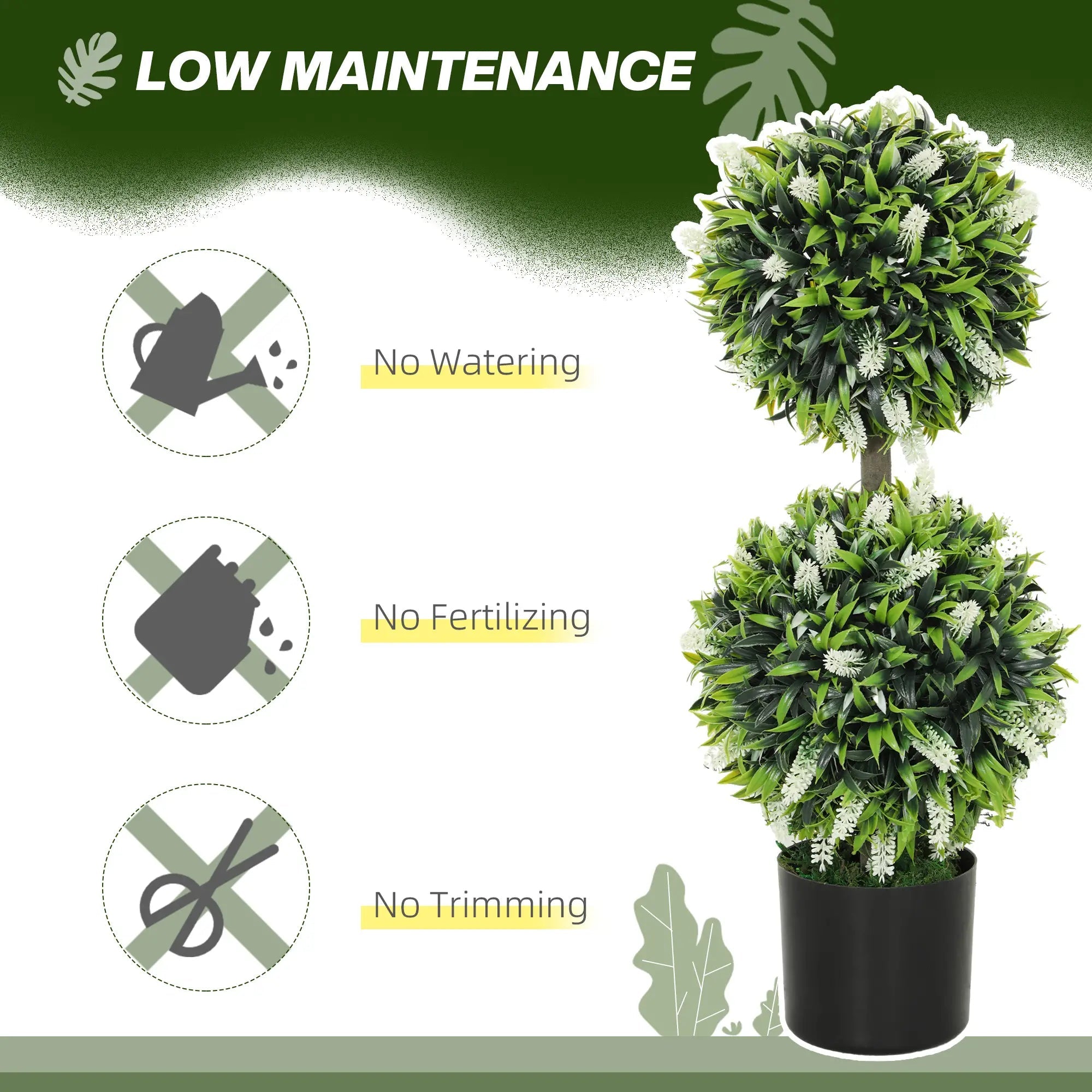 Set of 2 Decorative Artificial Plants Ball Trees with Lavender Flowers in Pot Fake Plants for Home Indoor Outdoor Decor, 70cm, White Bargain Clearance Centre