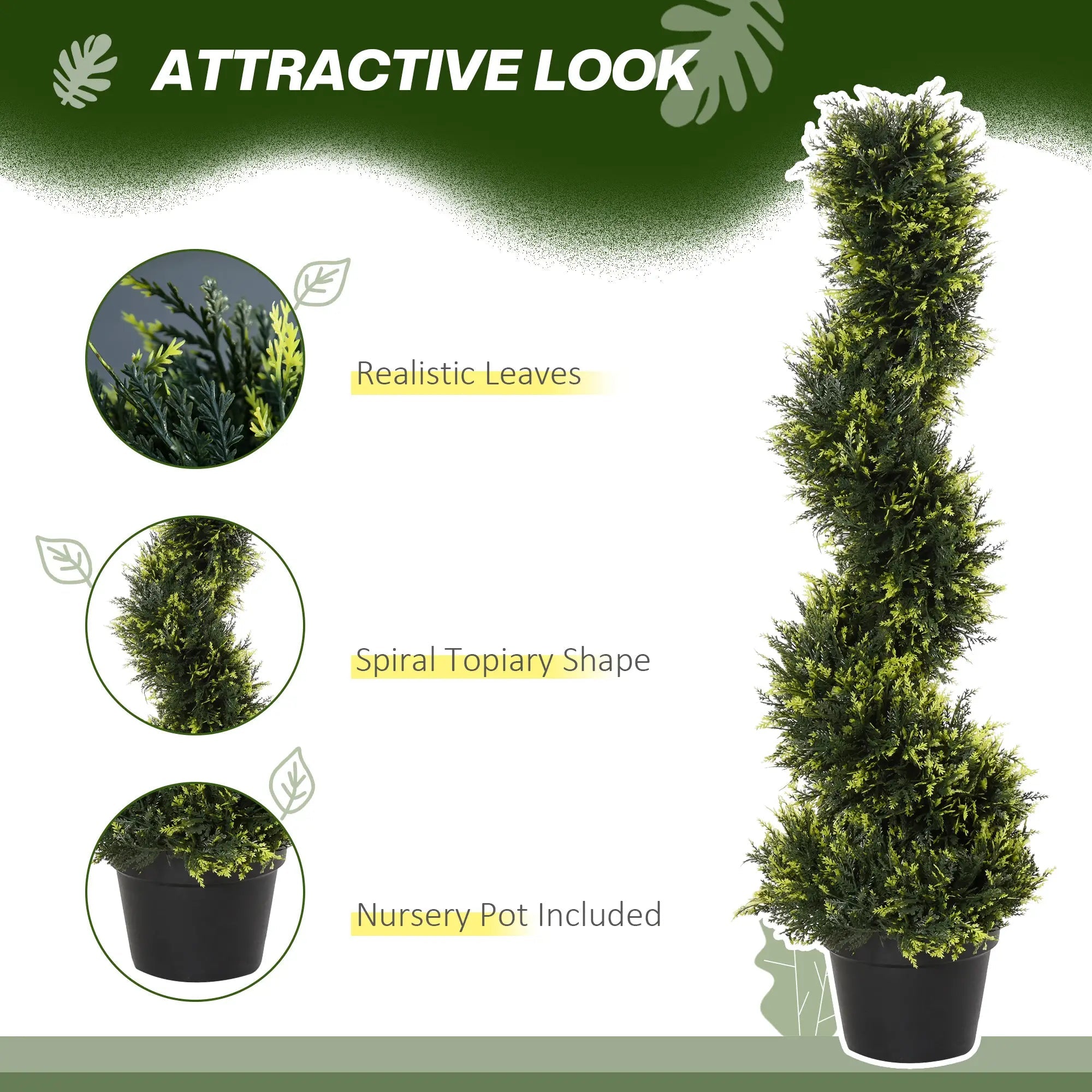 90cm/3FT Artificial Trees, Spiral Topiary Trees w/ Pot Set Of 2, Fake Indoor Outdoor Greenery Plant Home Office Garden Decor Green Bargain Clearance Centre