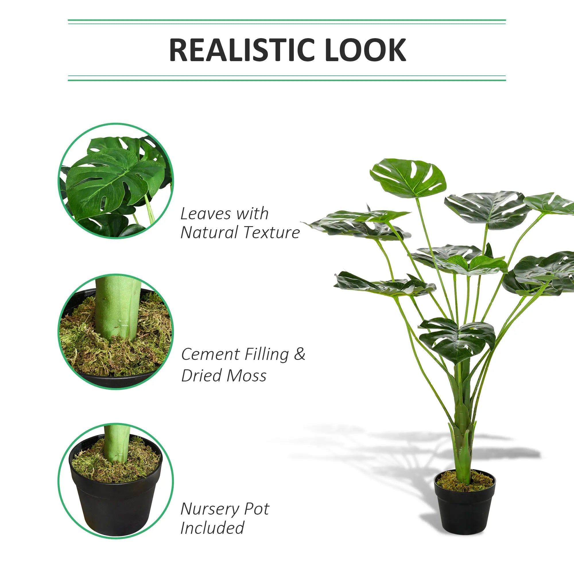 Decorative Artificial Monstera Plants in Pot Fake Plants for Home Indoor Outdoor Decor, 85cm Bargain Clearance Centre