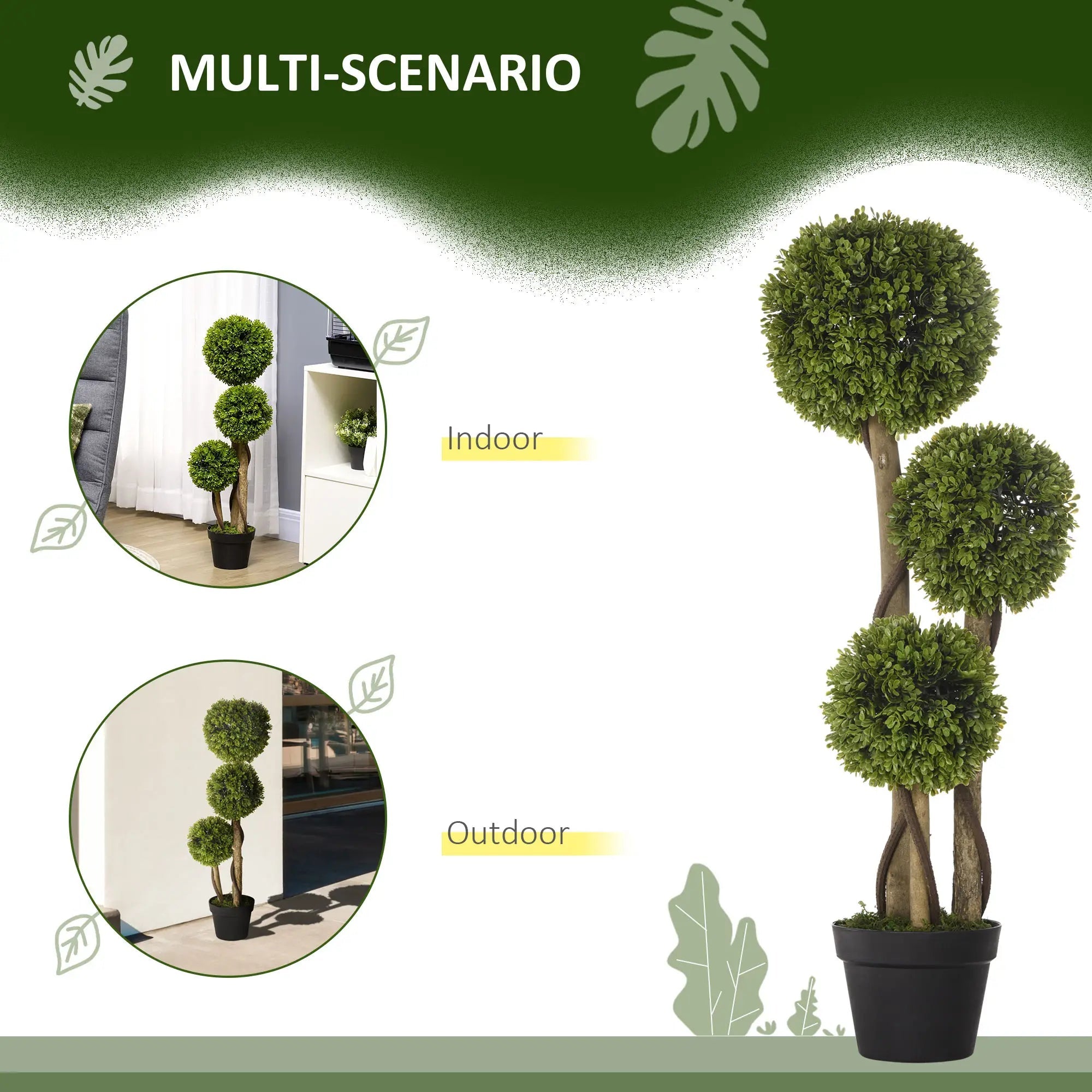 Decorative Artificial Trees Boxwood Ball Topiary Trees in Pot Fake Plants for Home Indoor Outdoor Decor, 90 cm Bargain Clearance Centre