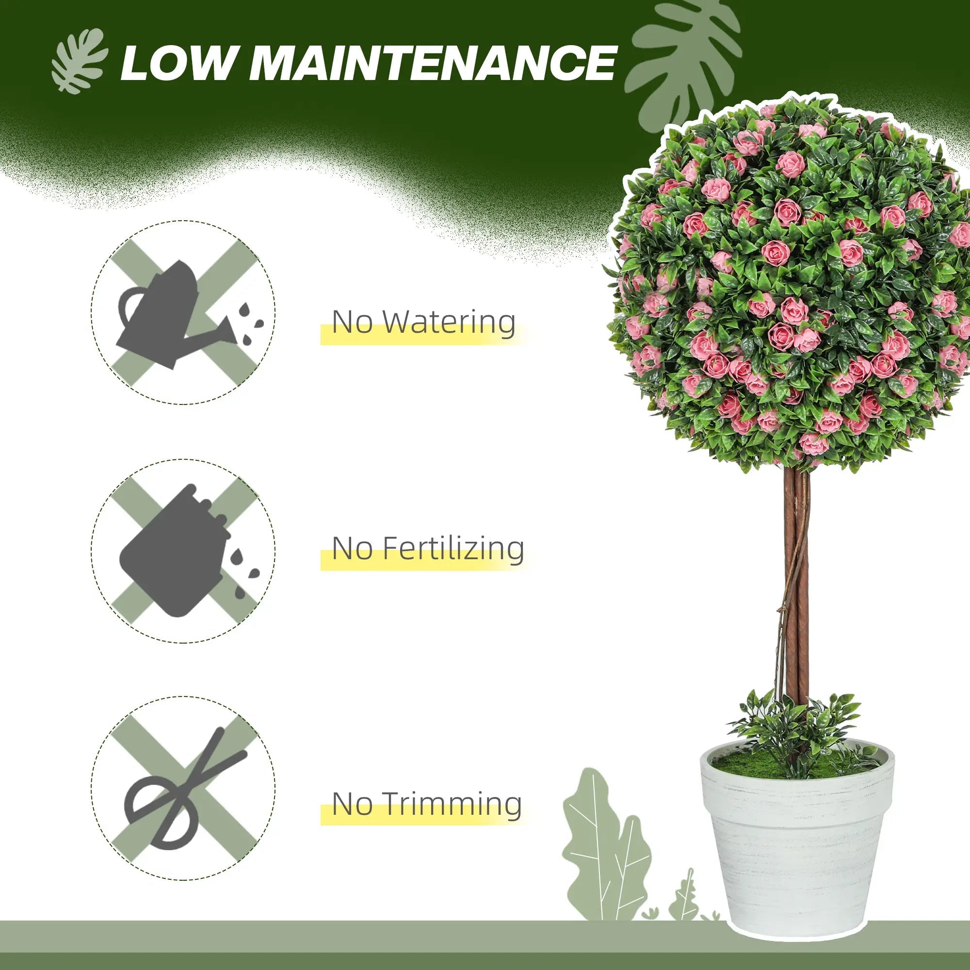 Set of 2 Decorative Artificial Plants, Ball Topiary Tree with Rose Flower in Pot, Fake Plants for Home Indoor Outdoor Decor, 60cm, Pink Bargain Clearance Centre