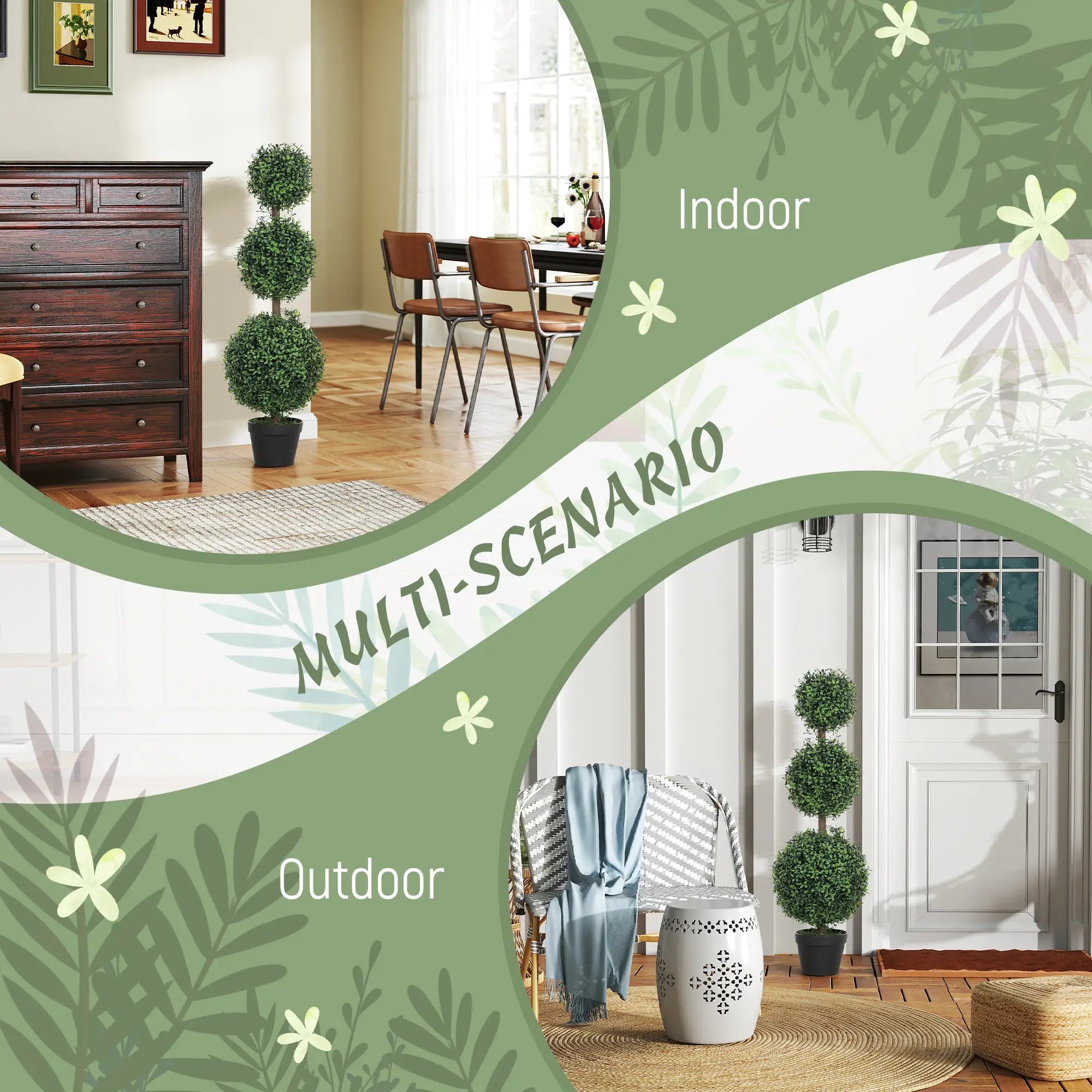 Set of 2 Decorative Artificial Trees, Topiary Ball-shaped Boxwood Trees in Pot, Fake Plants for Home Indoor outdoor Decor, 100cm, Green Bargain Clearance Centre