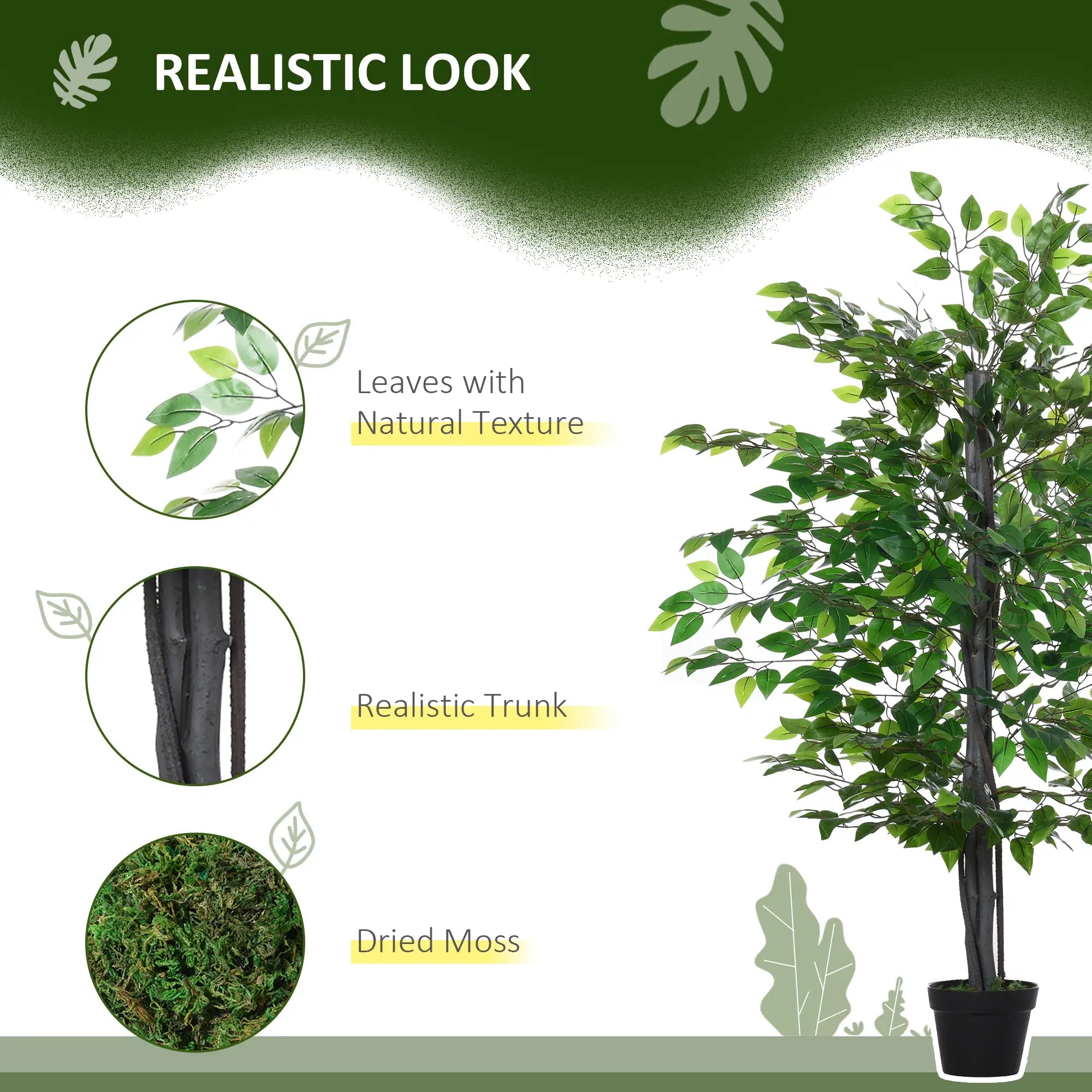 145cm Artificial Banyan Plant Faux Decorative Tree w/ Cement Pot Vibrant Greenery Shrubbery Indoor Outdoor Accessory Bargain Clearance Centre