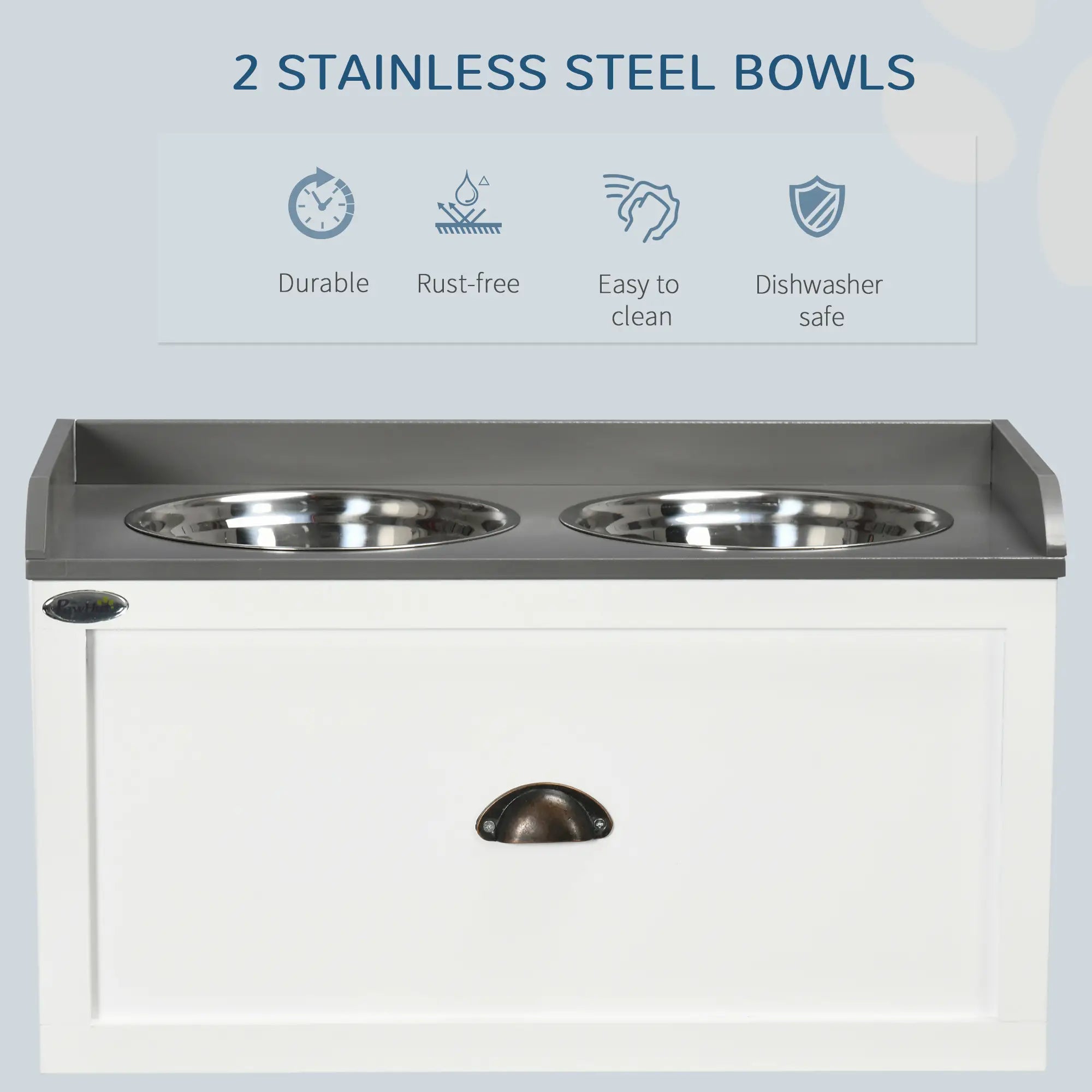 Stainless Steel Raised Dog Bowls, with 21L Storage Drawer for Large Dogs and Cats - White