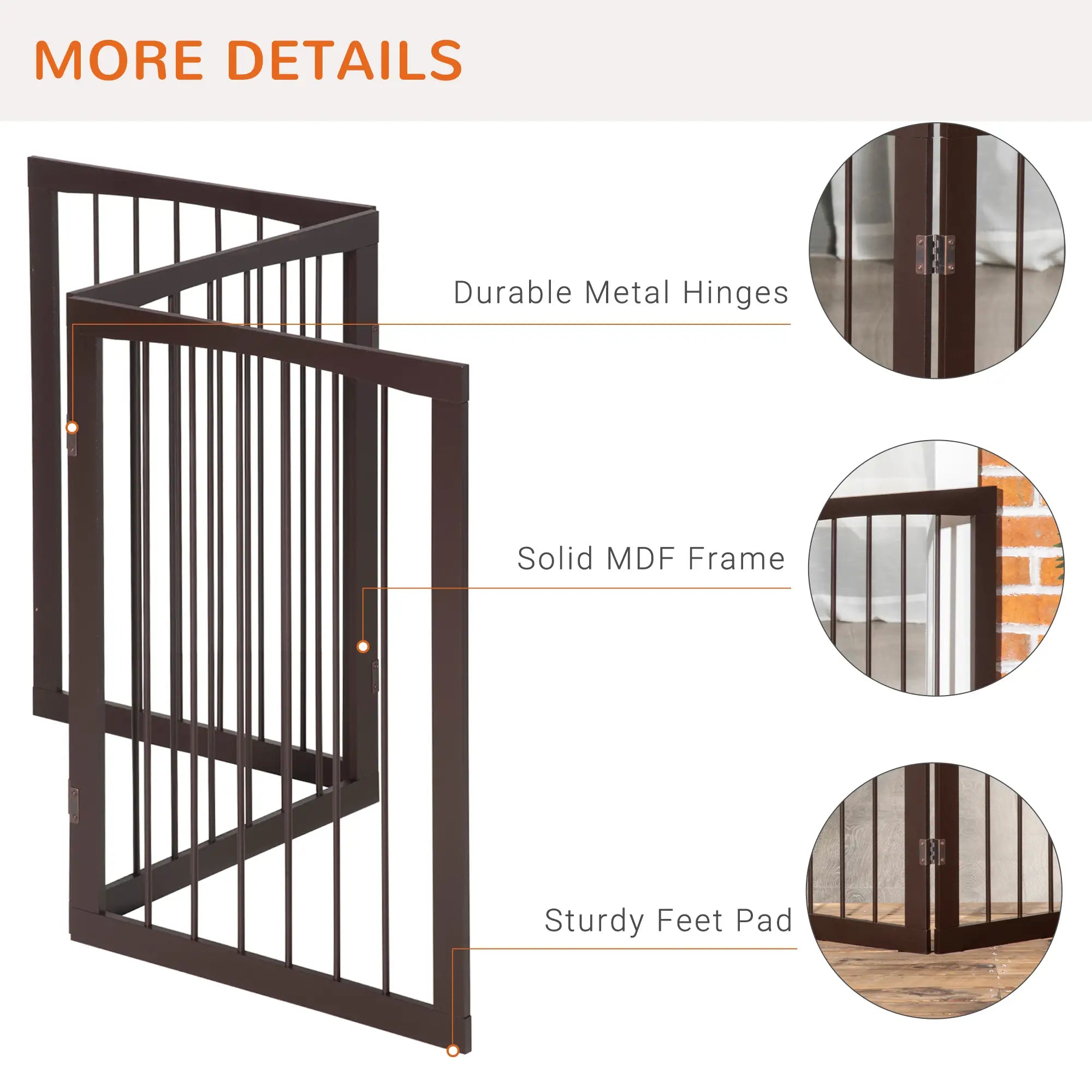 3 Panel Stair Gate Foldable Dog Door Gate Indoor Free Standing Safety Gate Pet Barrier 76cm Height