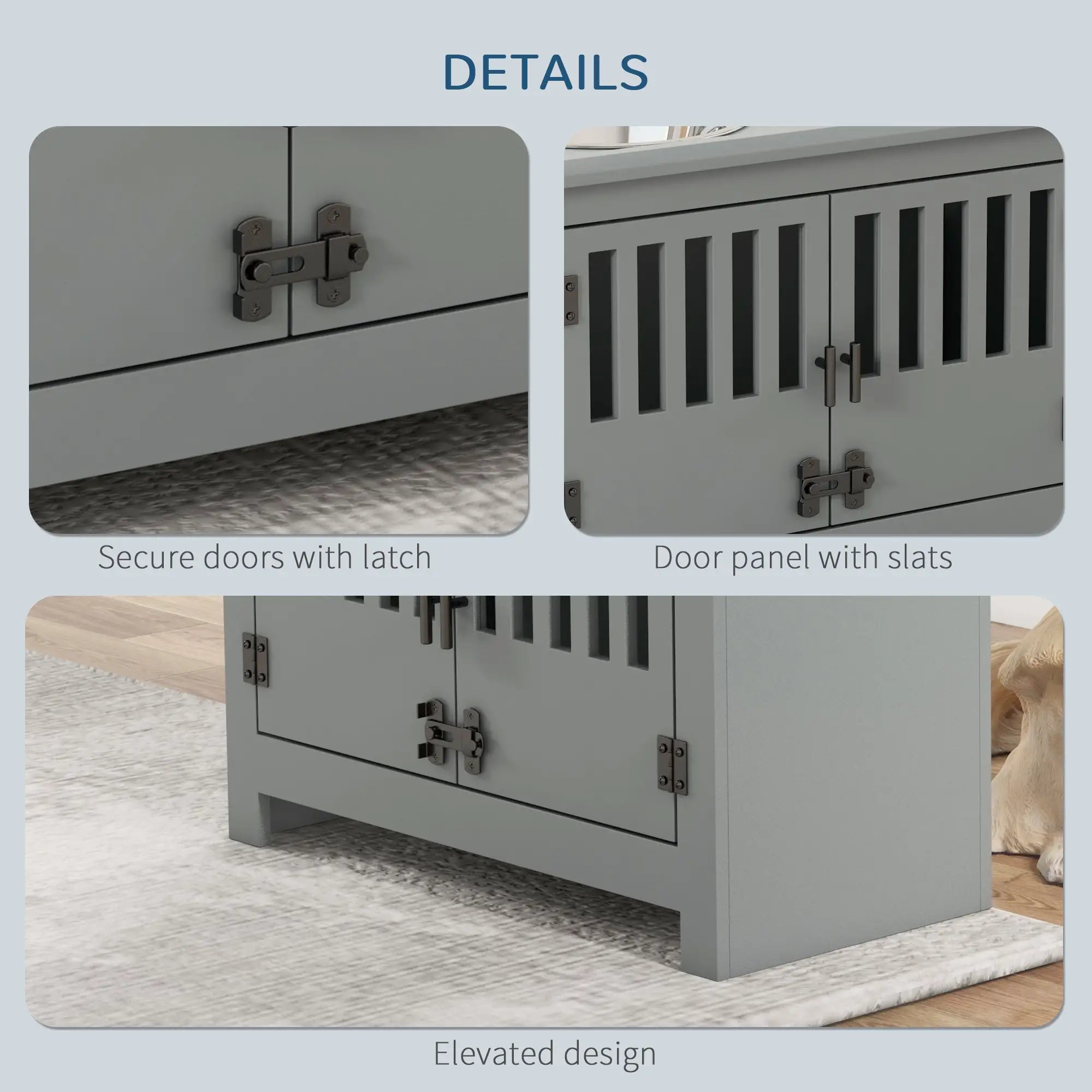 Raised Dog Bowls, Pet Feeding Station, with Storage, Food and Water Bowls, for Large Dogs - Grey