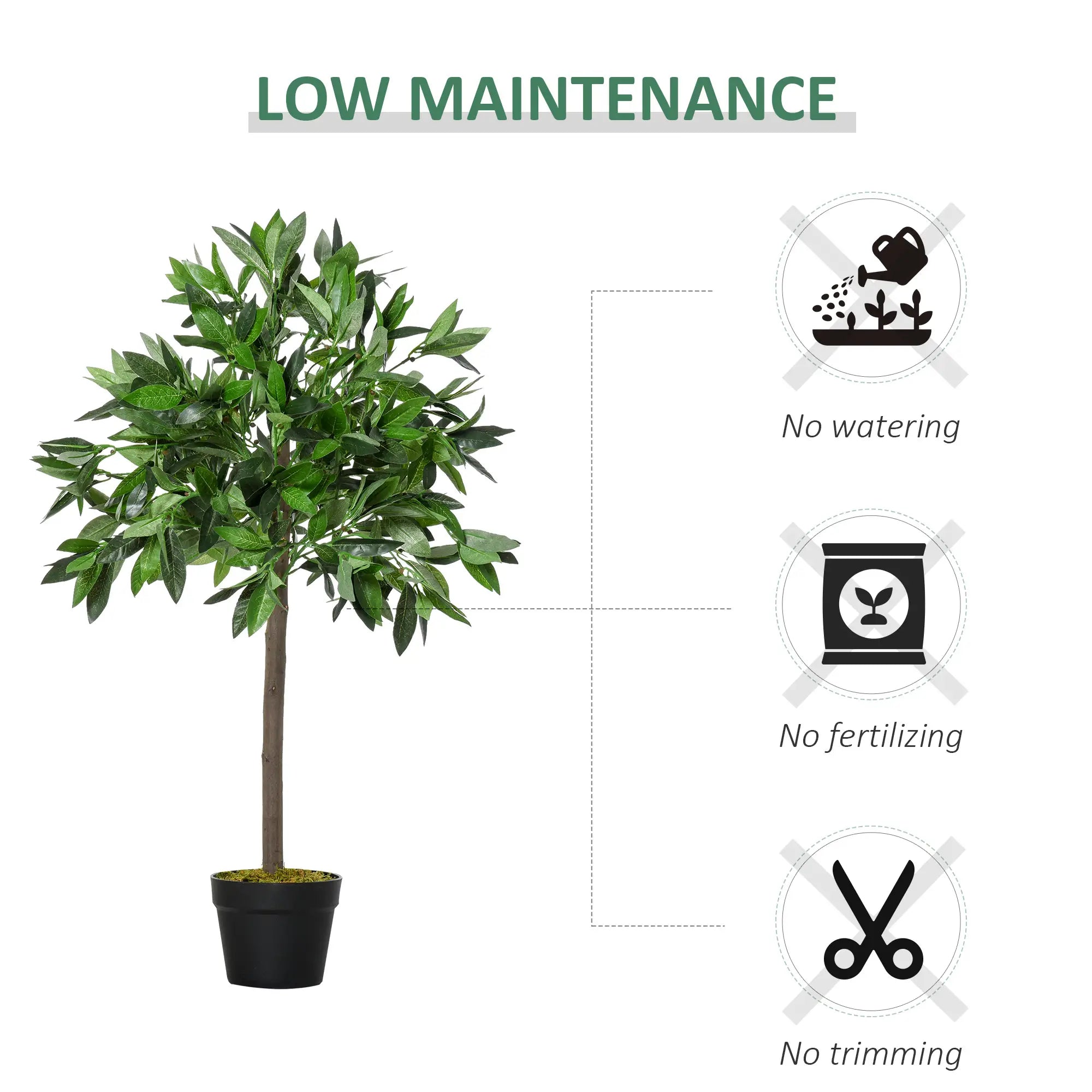 Artificial Bay Laurel Topiary Trees w/ Pot Fake, Set Of 2 90cm/3FT Indoor Outdoor Greenery Plant Home Office Garden Decor Green Bargain Clearance Centre