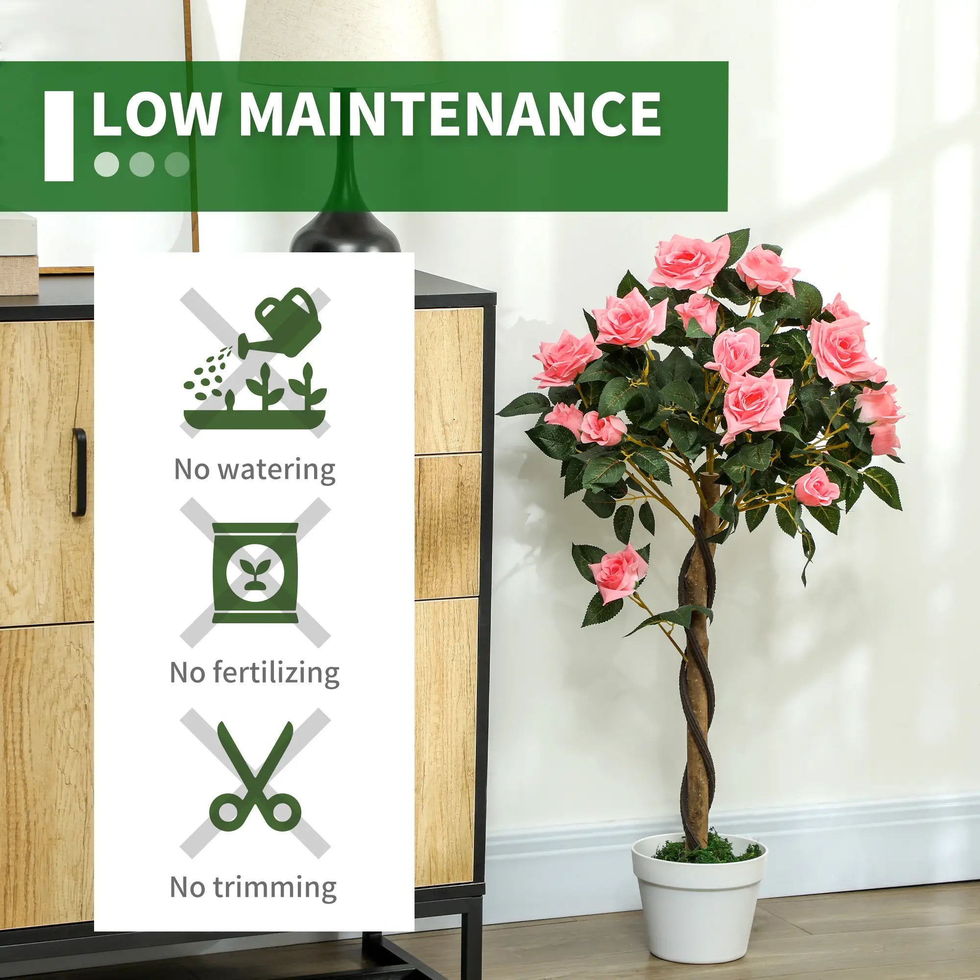 Set of 2 Artificial Plants Pink Rose Floral in Pot, Fake Plants for Home Indoor Outdoor Decor, 90cm Bargain Clearance Centre
