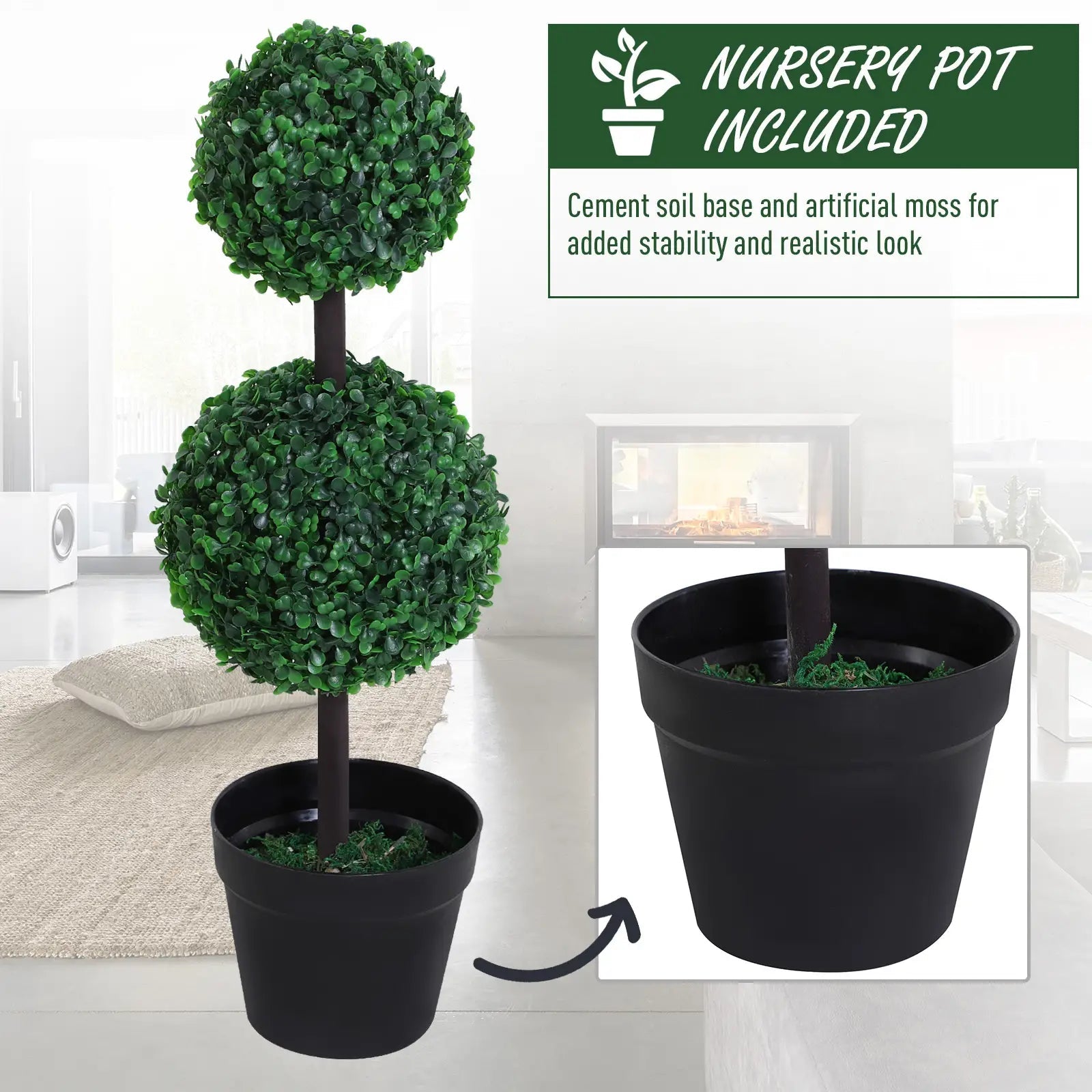 Set of 2 Artificial Boxwood Ball Topiary Trees Potted Decorative Plant Outdoor and Indoor Décor (67cm) Bargain Clearance Centre