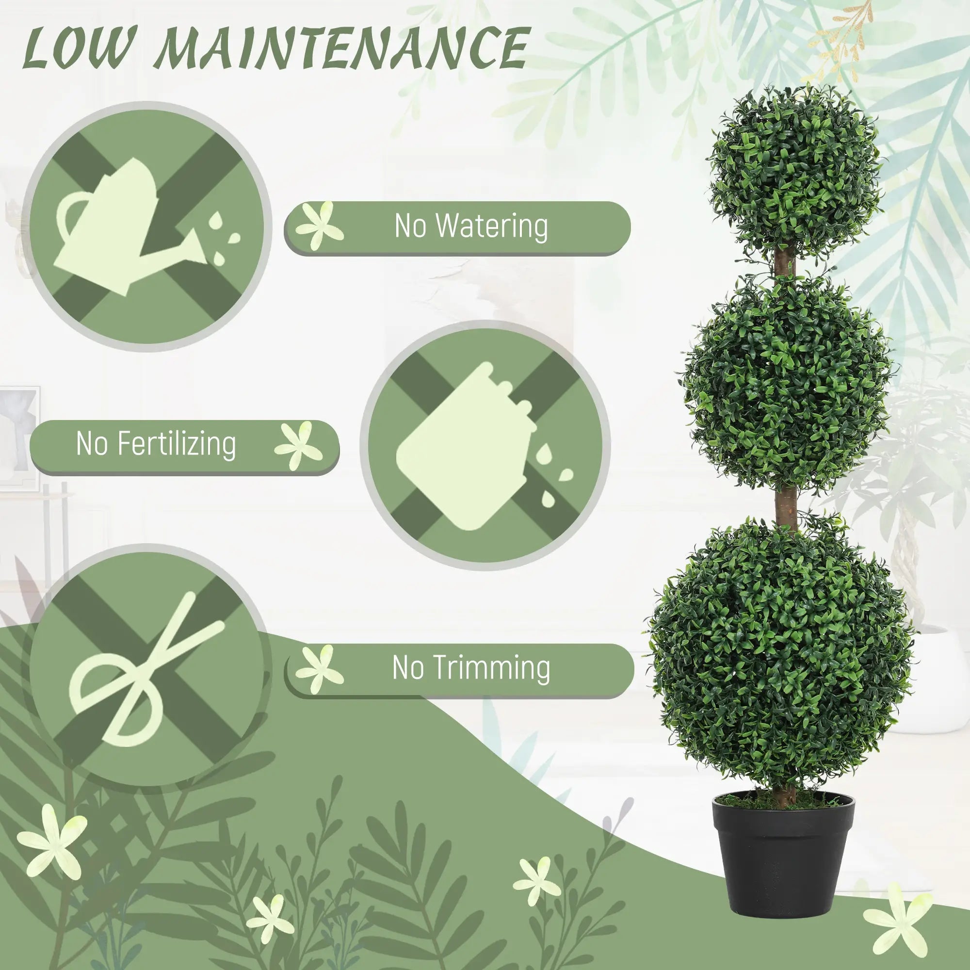 Set of 2 Decorative Artificial Trees, Topiary Ball-shaped Boxwood Trees in Pot, Fake Plants for Home Indoor outdoor Decor, 100cm, Green Bargain Clearance Centre