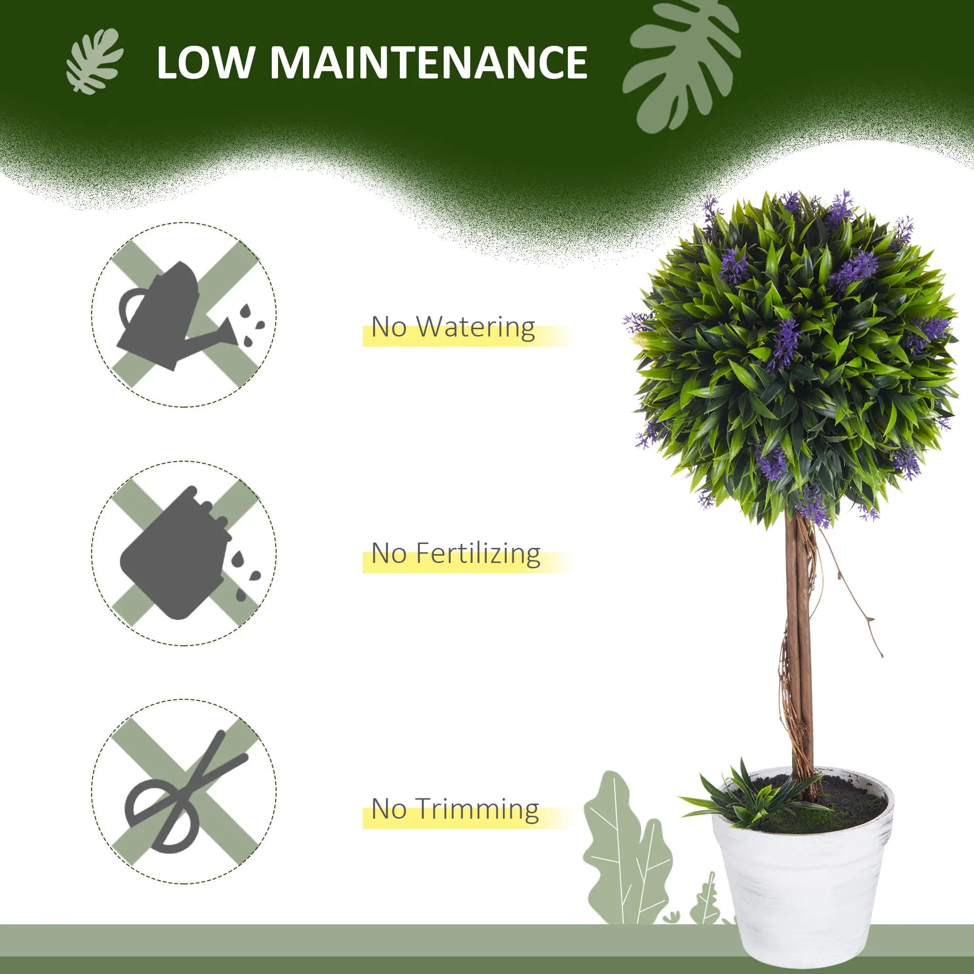 Set of 2 Decorative Artificial Plants Ball Trees with Lavender Flowers in Pot Fake Plants for Home Indoor Outdoor Decor, 60cm, Green Bargain Clearance Centre