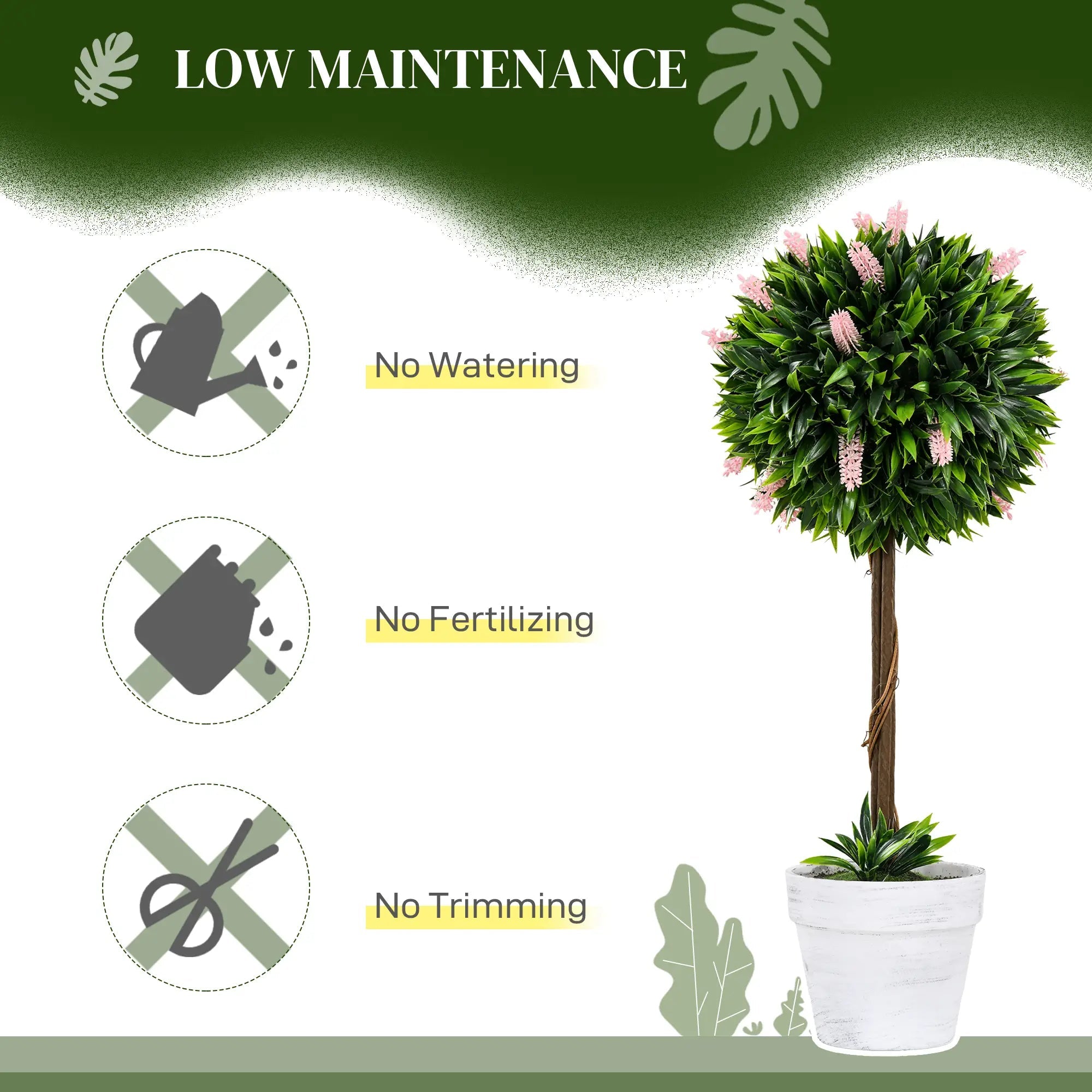 Set of 2 Decorative Artificial Plants Ball Trees with Flower for Home Indoor Outdoor Decor, 60cm ,Pink Bargain Clearance Centre