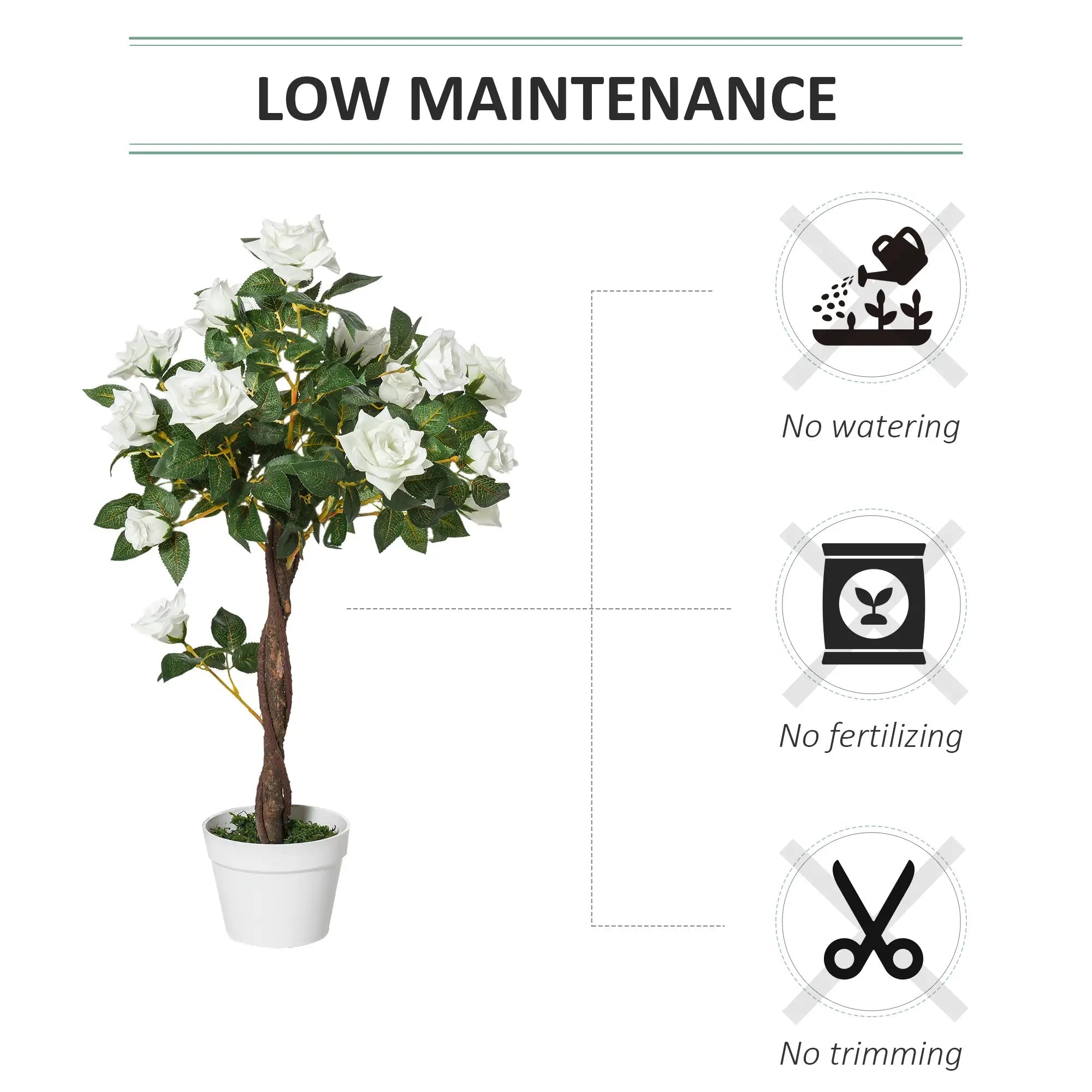 Artificial Plants White Rose Floral in Pot, Fake Plants for Home Indoor Outdoor Decor, 90cm Bargain Clearance Centre
