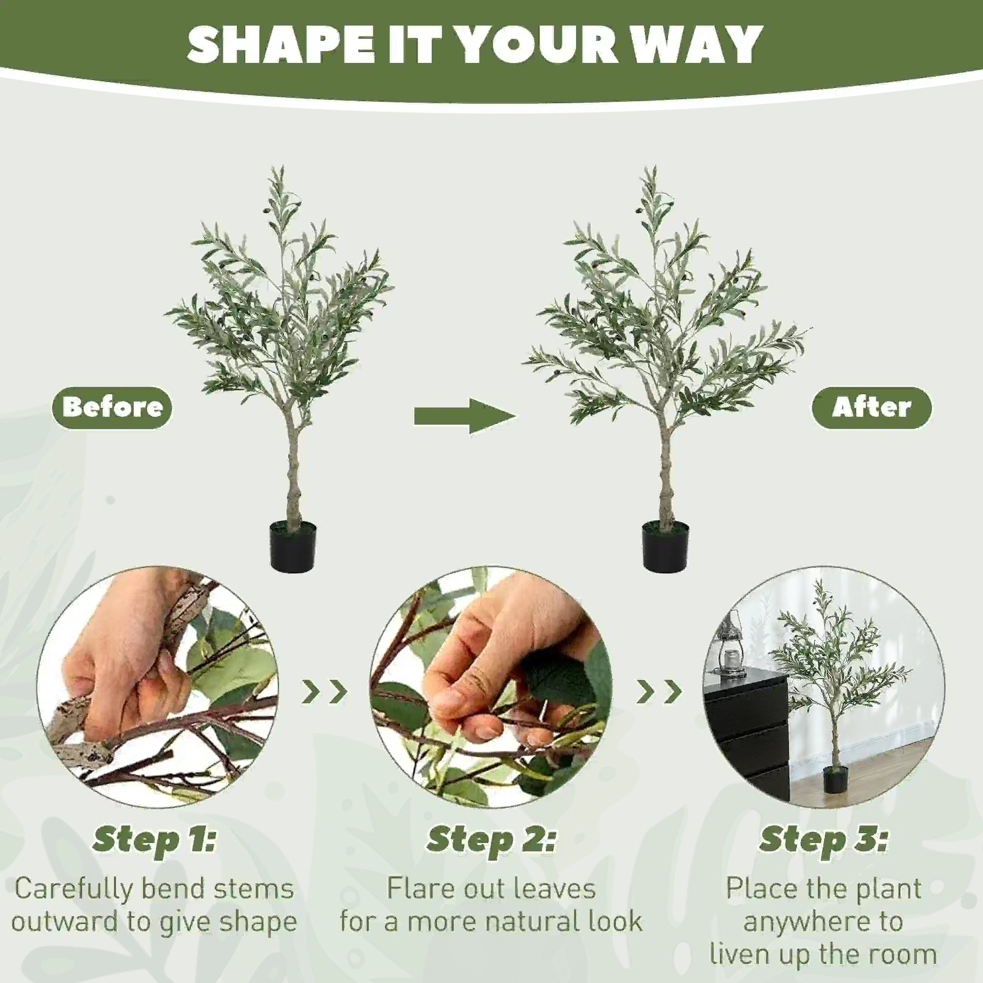 4ft/ 120cm Decorative Artificial Plant, Silk Olive Tree with 450 Leaves and 20 Olive Fruits in Pot, Fake Plant for Home, Office, Living Room, Indoor Decor Bargain Clearance Centre