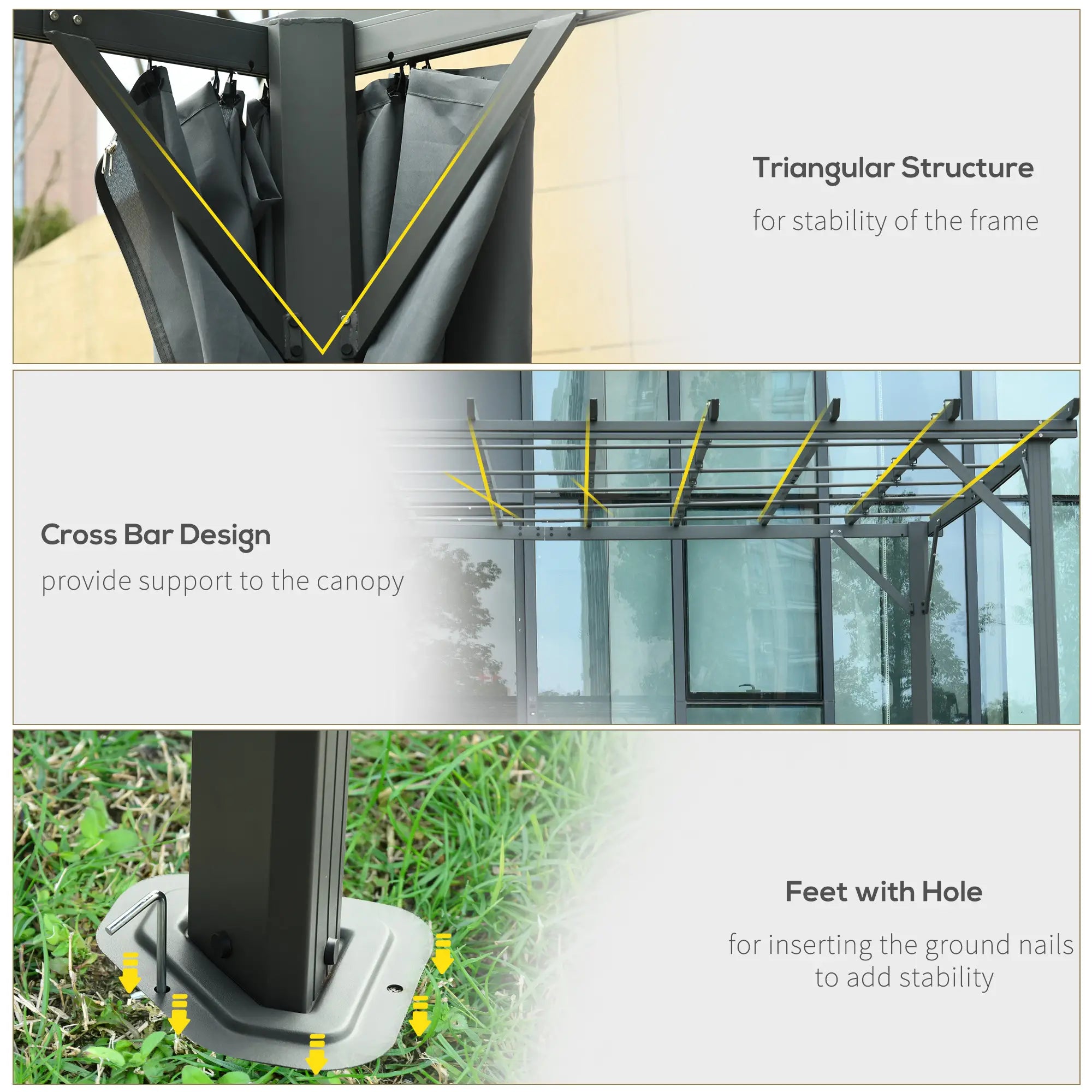 3.6 x 3(m) Outdoor Pergola with Retractable Roof and Curtains, Garden Gazebo Canopy Sun Shade Shelter with Aluminum Frame, Dark Grey