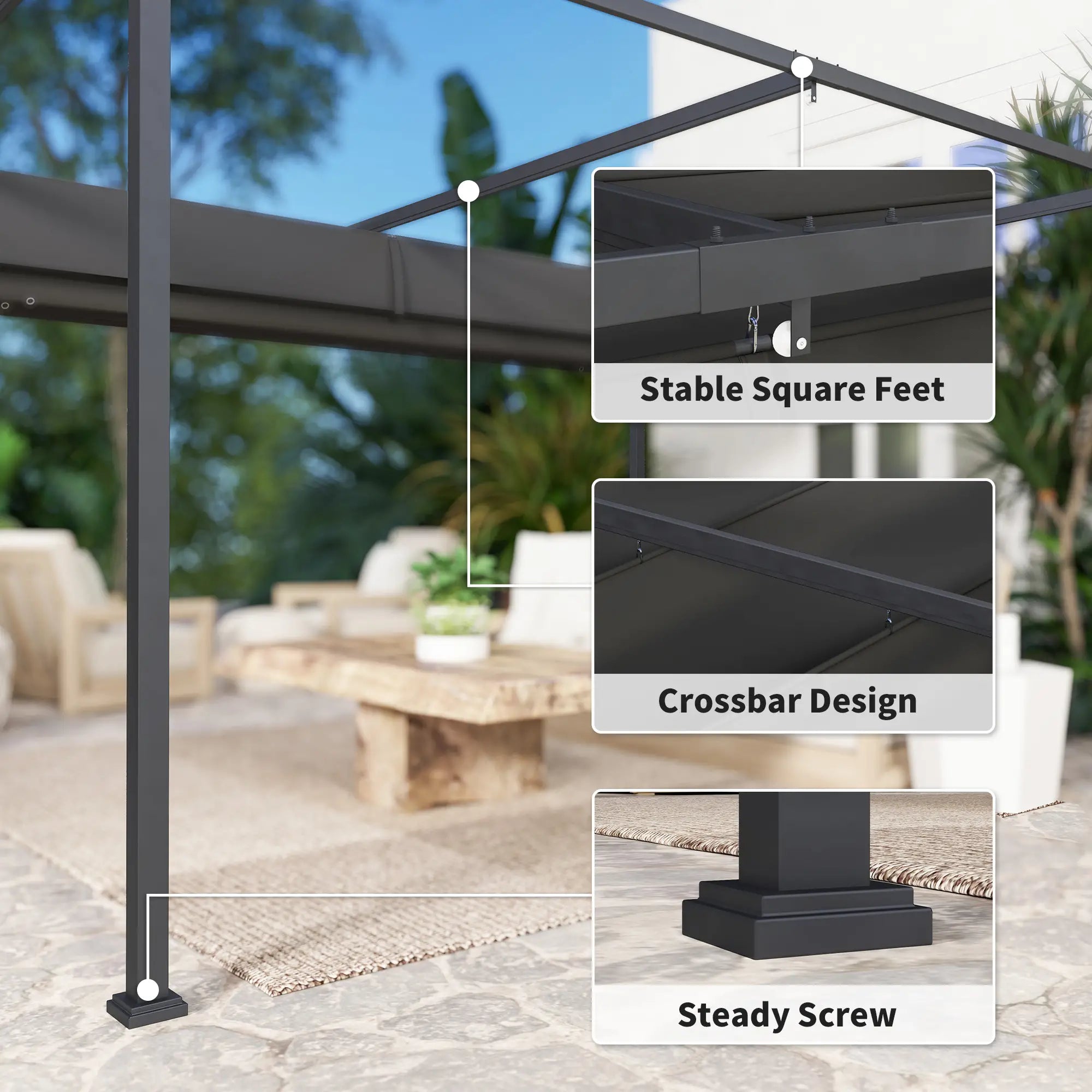 4 x 3m Metal Pergola, with Retractable Canopy Roof - Black Bargain Clearance Centre