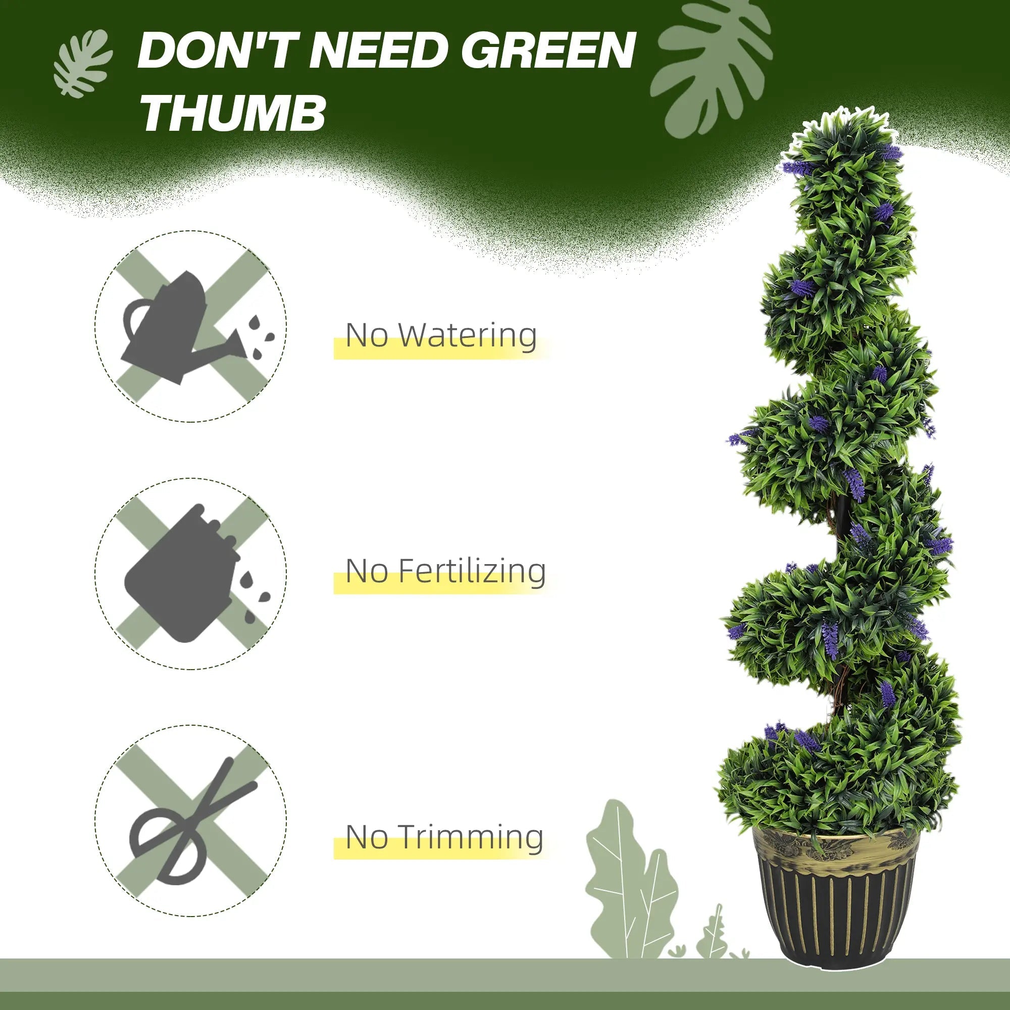 Set of 2 Decorative Artificial Plants, Boxwood Spiral Topiary Tree with Lavender and Pot, Fake Plants for Home Indoor Outdoor Decor, 115cm Bargain Clearance Centre