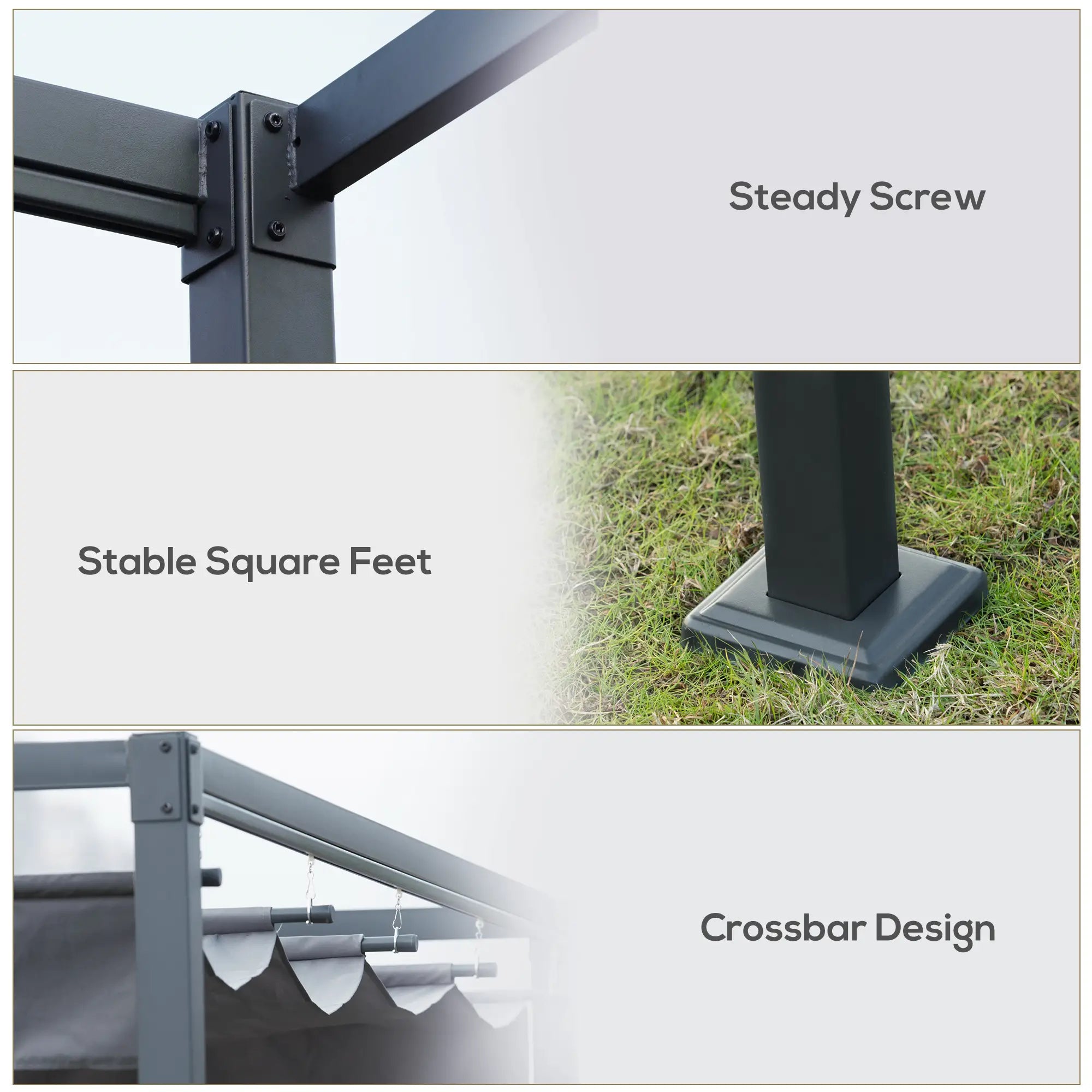 4 x 3(m) Metal Outdoor Pergola with Retractable Roof, Outdoor Gazebo with Drainage Holes for Garden, Patio, Lawn, Grey