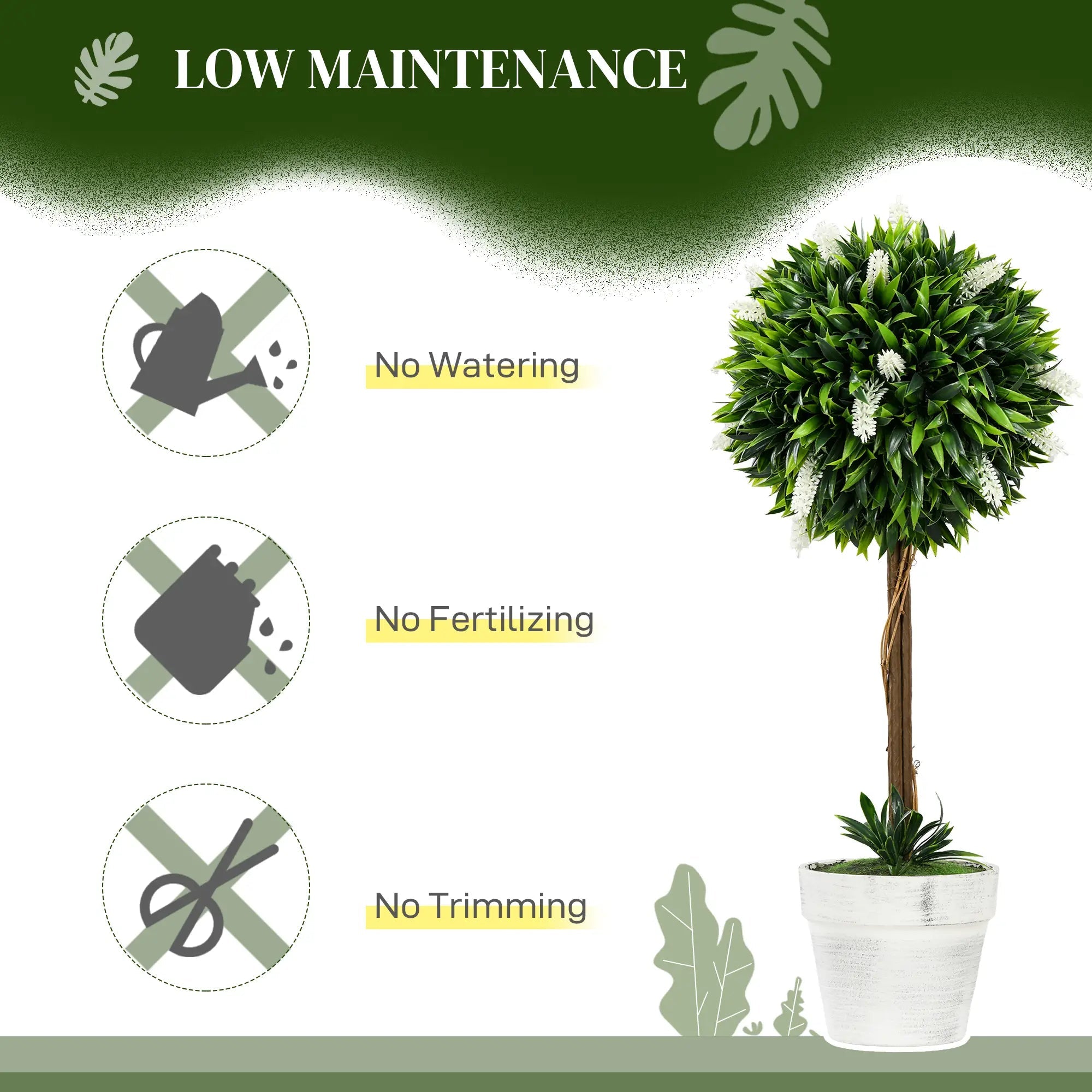 Set of 2 Decorative Artificial Plants Ball Trees with Flower for Home Indoor Outdoor Decor, 60cm ,White Bargain Clearance Centre