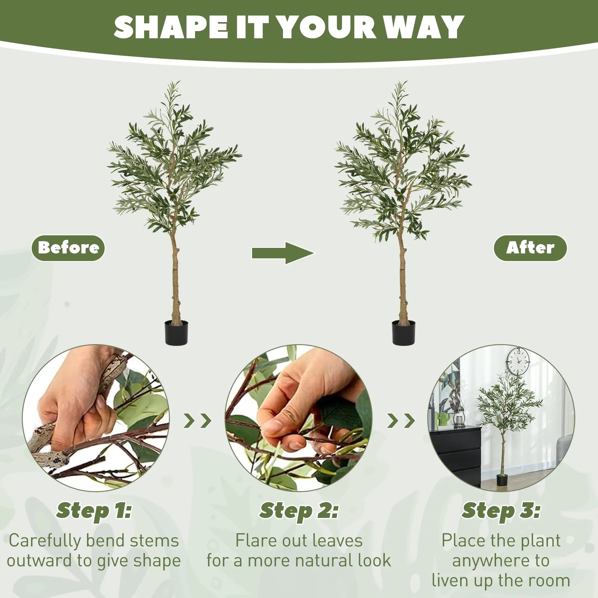 5ft/ 150cm Decorative Artificial Plant, Silk Olive Tree with 720 Leaves and 32 Olive Fruits in Pot, Fake Plant for Home, Office, Living Room, Indoor Decor Bargain Clearance Centre