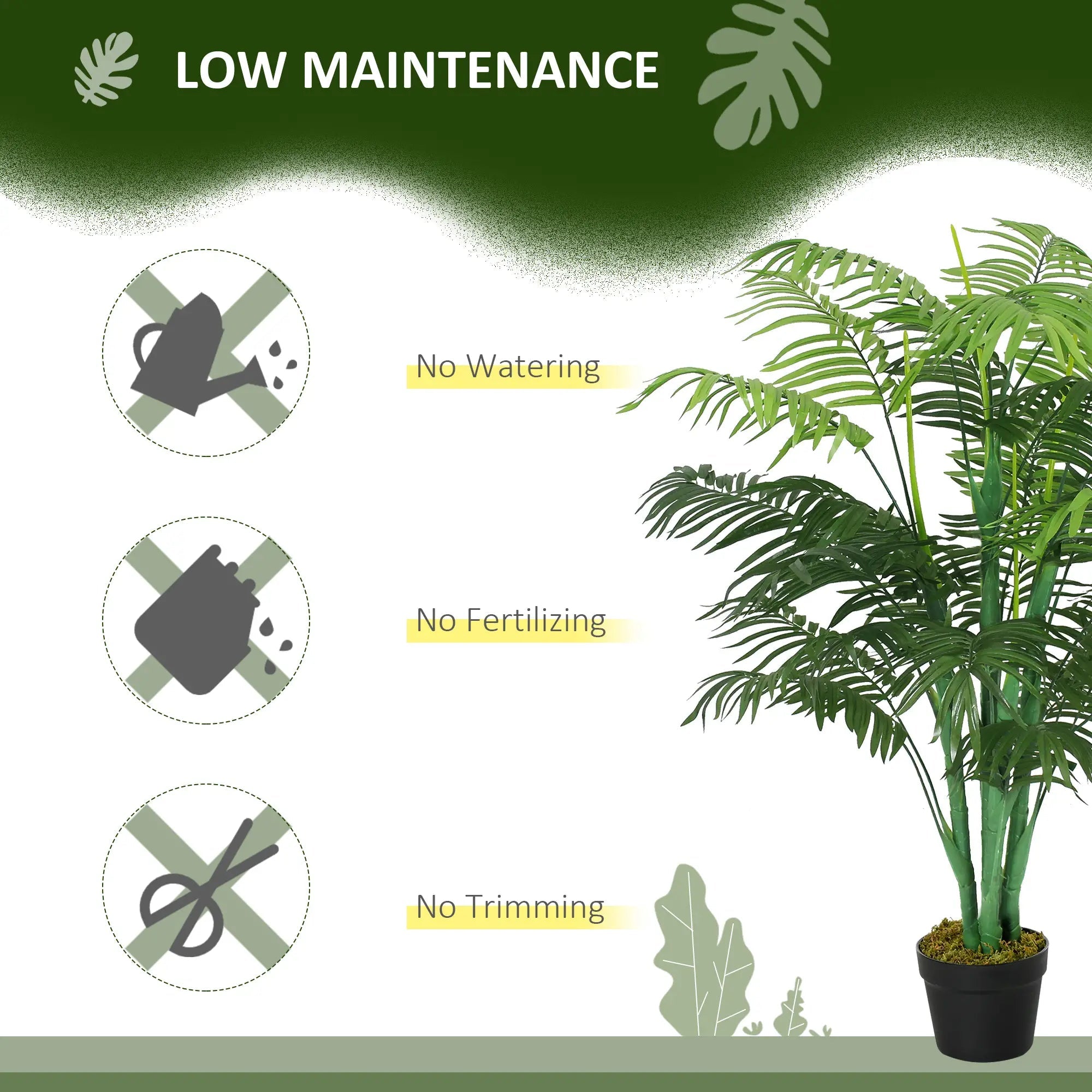 125cm/4FT Artificial Palm Plant Decorative Tree with Nursery Pot, Fake Plastic Indoor Outdoor Home Office Décor, Green Bargain Clearance Centre