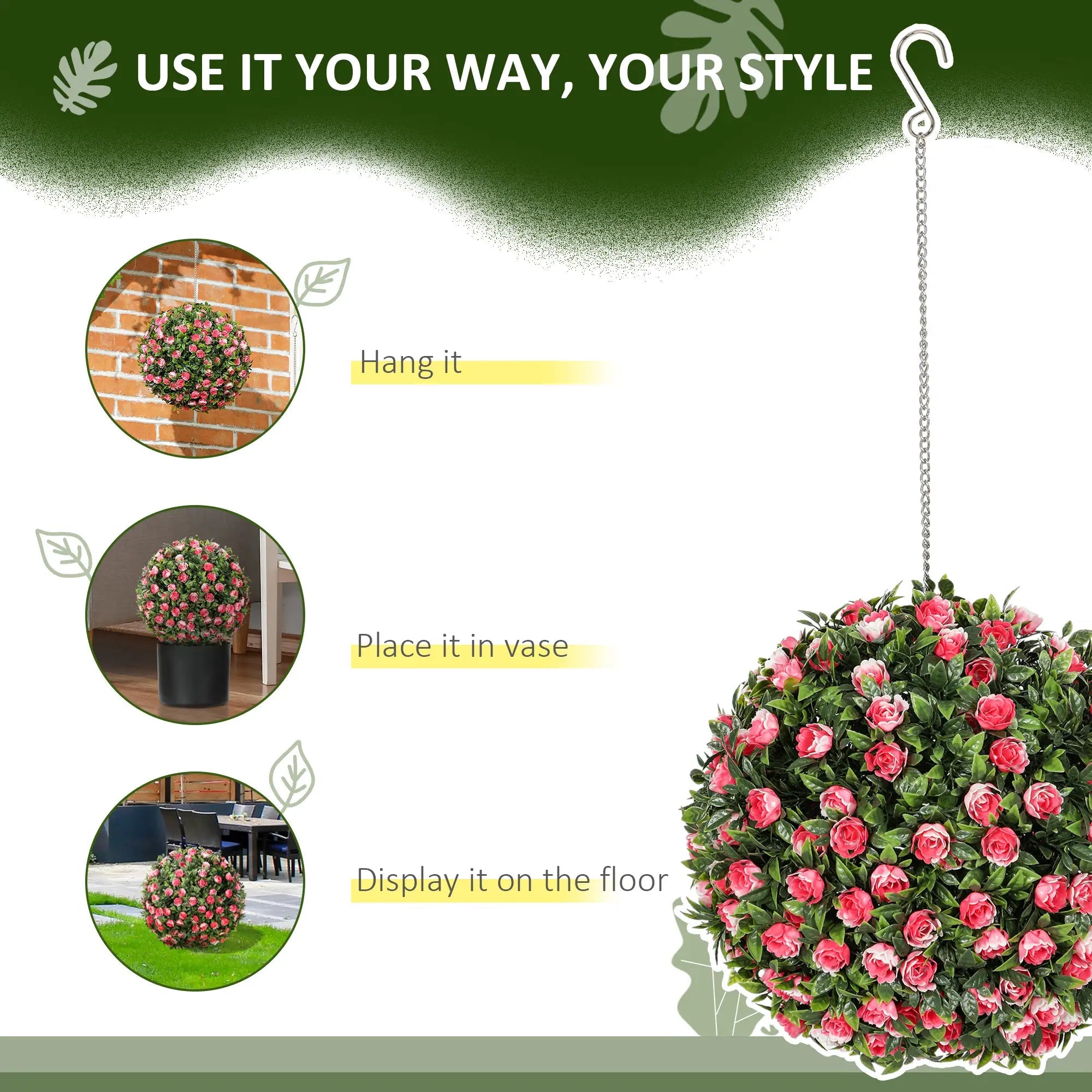 Set of 2 Decorative Artificial Plants, UV-protected Artificial Plant Topiary Rose Balls, Fake Plants for Home Indoor outdoor Decor, 28cm, Pink Bargain Clearance Centre