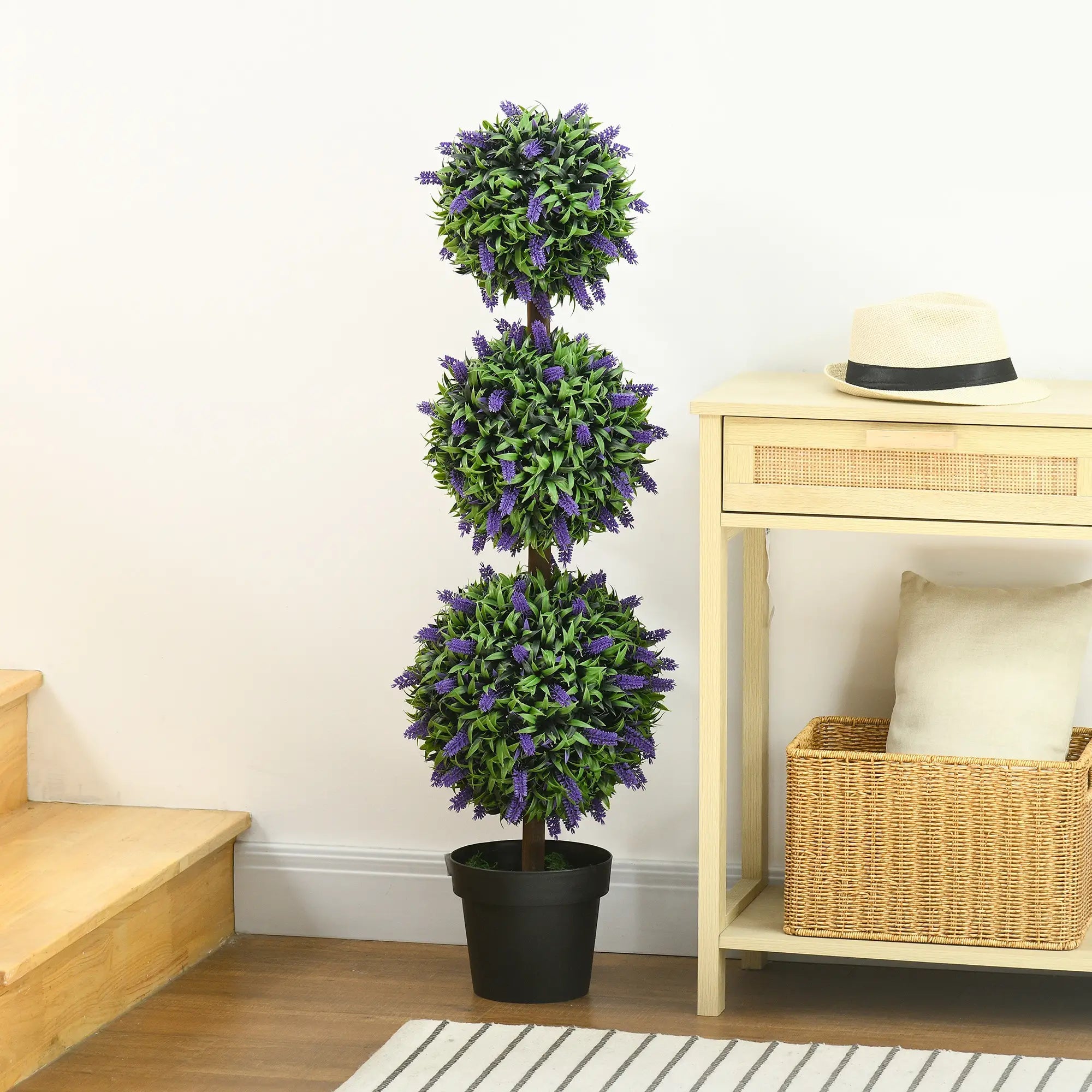 Set of 2 Artificial Plants, Lavender Flowers Ball Trees with Pot, for Home Indoor Outdoor Decor, 110cm Bargain Clearance Centre