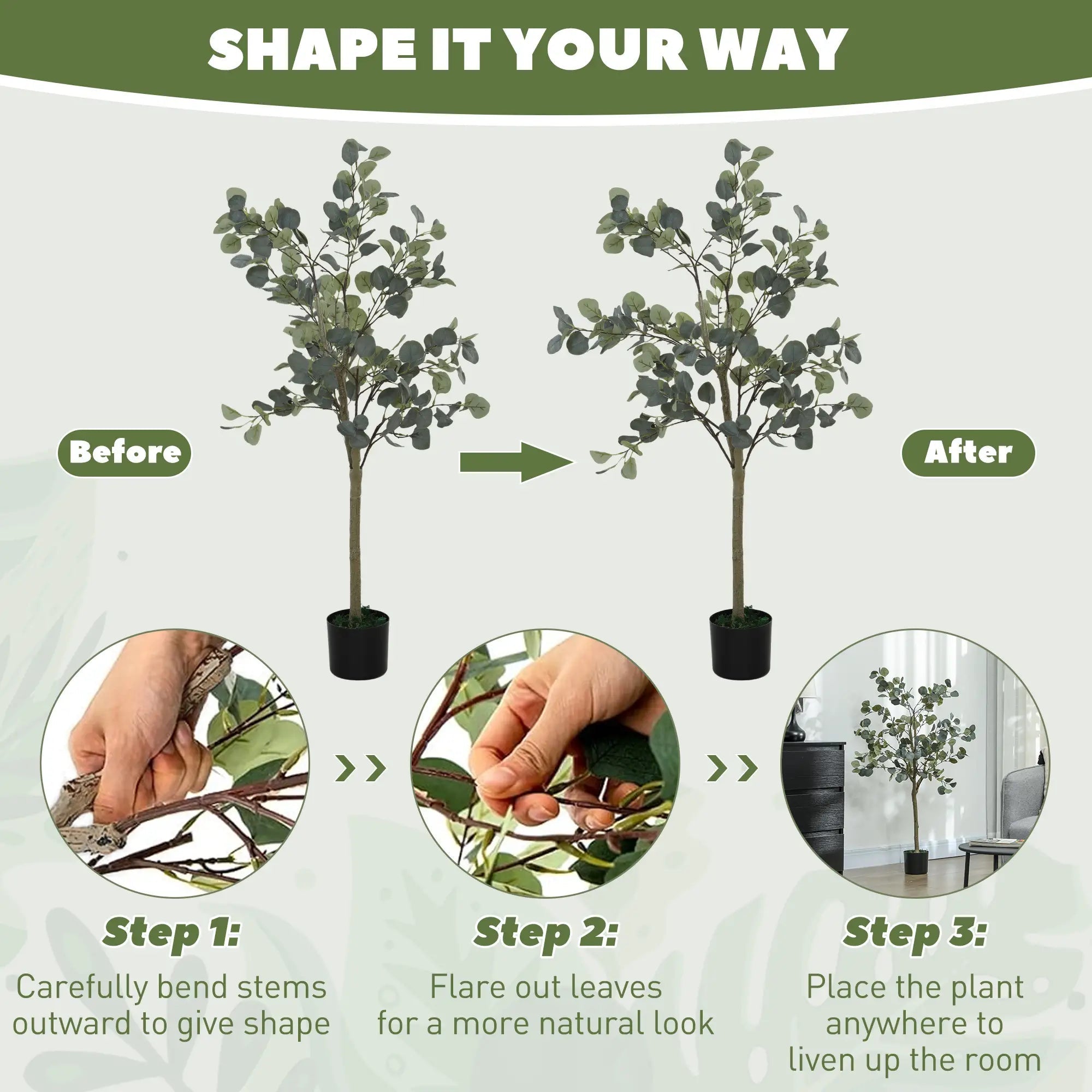 Set of 2 Decorative Artificial Tree, 4ft/ 120cm Silk Eucalyptus Trees with 230 Silver Dollar Leaves in Pot, Fake Plants for Home, Office, Living Room, Indoor Decor Bargain Clearance Centre