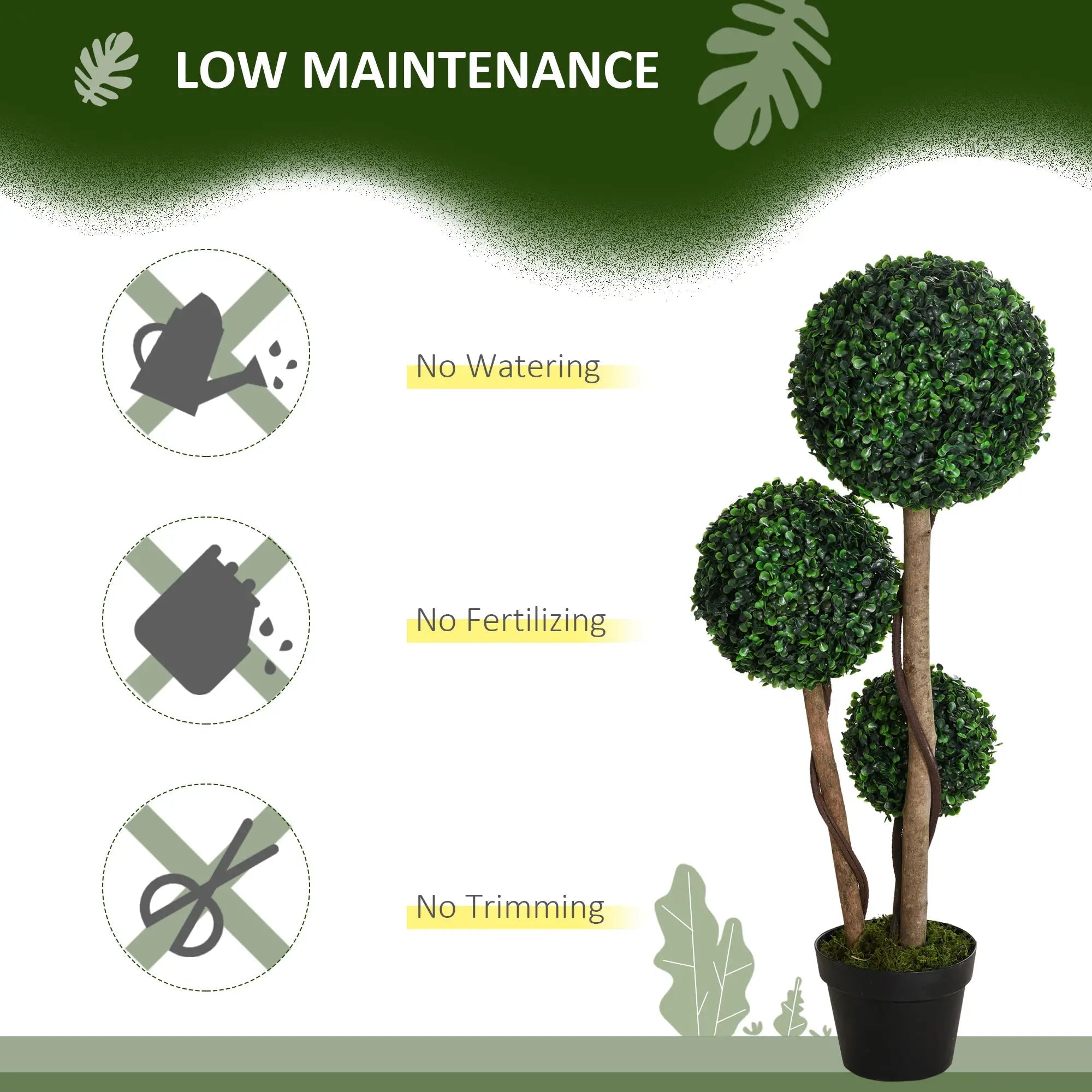 Decorative Artificial Tree Boxwood Ball Topiary Tree in Pot Fake Plant for Home Indoor Outdoor Decor, 90 cm, Dark Green Bargain Clearance Centre