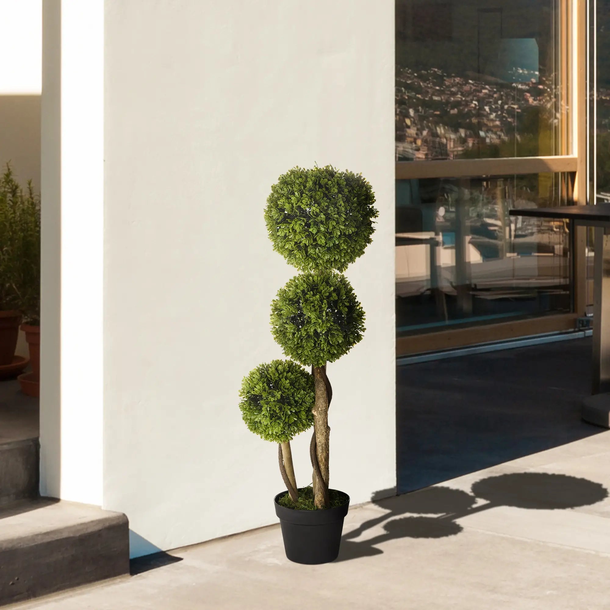 Decorative Artificial Trees Boxwood Ball Topiary Trees in Pot Fake Plants for Home Indoor Outdoor Decor, 90 cm Bargain Clearance Centre