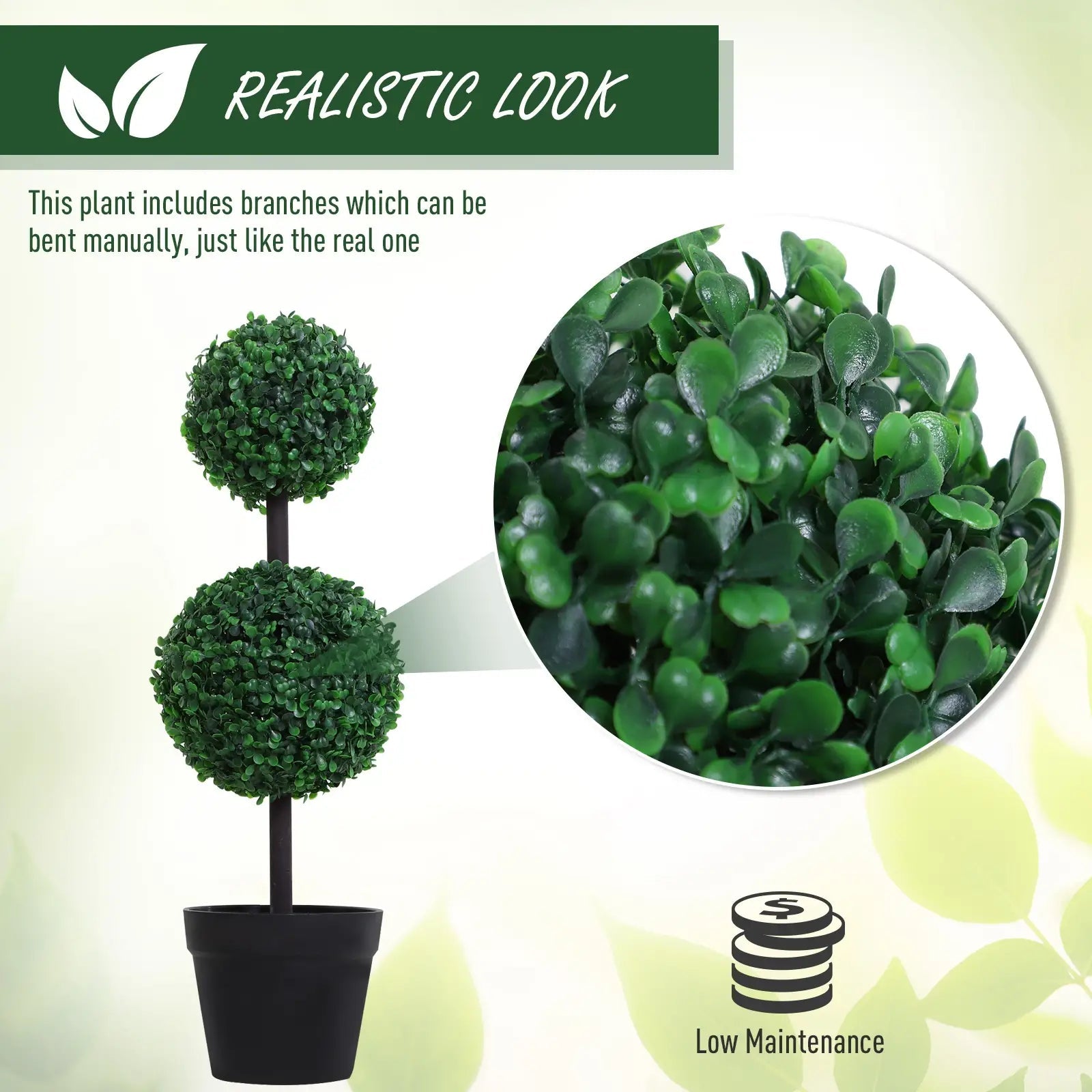 Set of 2 Artificial Boxwood Ball Topiary Trees Potted Decorative Plant Outdoor and Indoor Décor (67cm) Bargain Clearance Centre