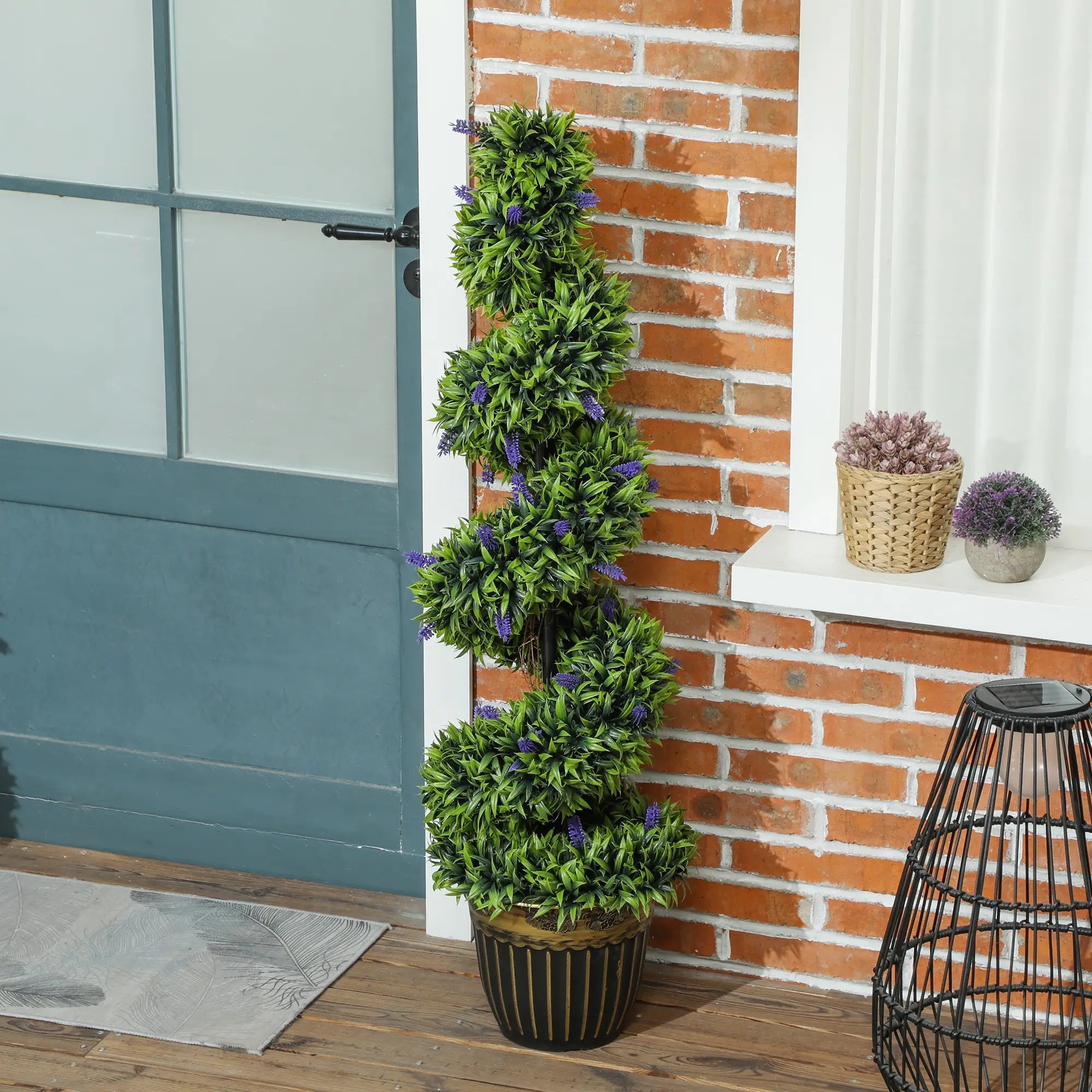 Set of 2 Decorative Artificial Plants, Boxwood Spiral Topiary Tree with Lavender and Pot, Fake Plants for Home Indoor Outdoor Decor, 115cm Bargain Clearance Centre