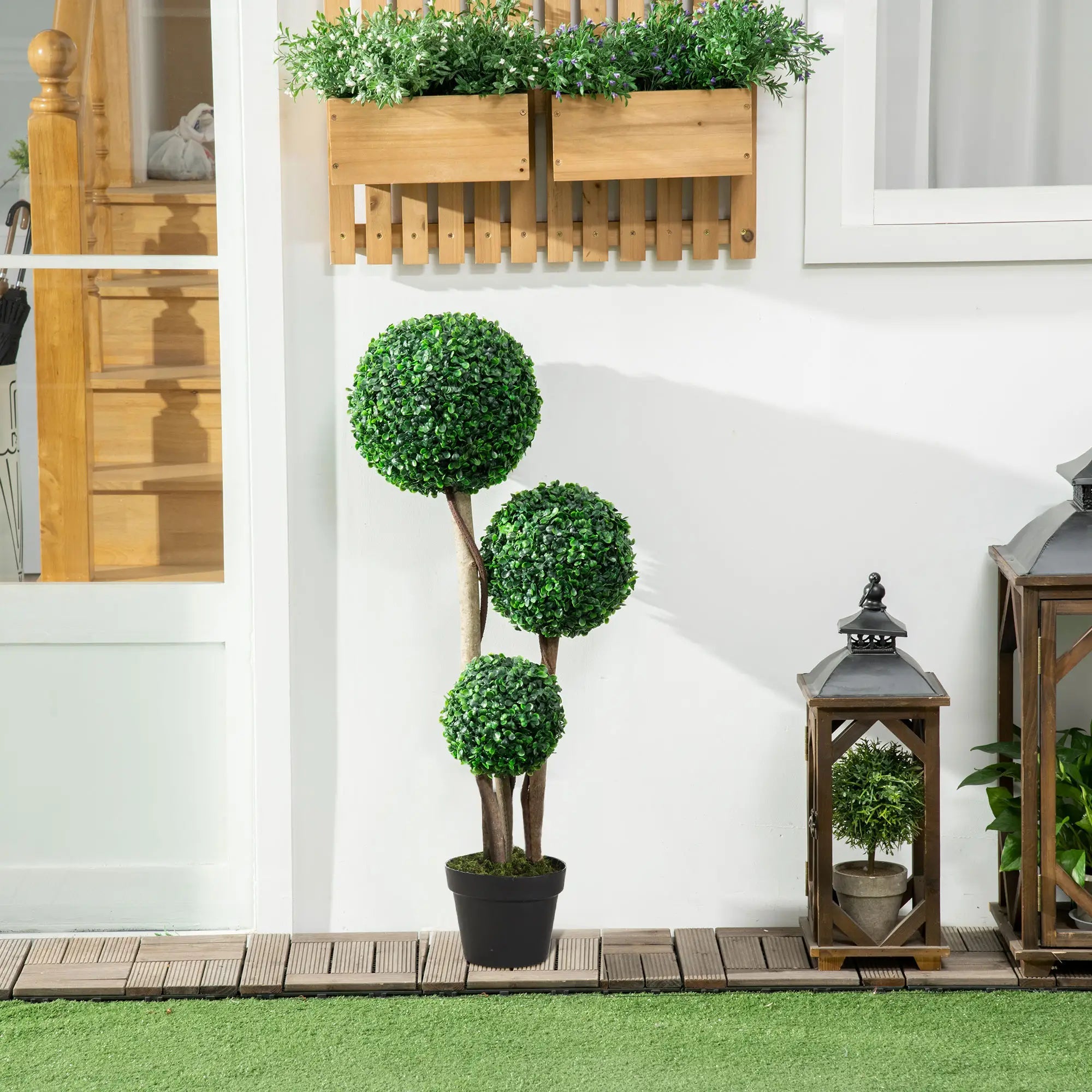 Decorative Artificial Tree Boxwood Ball Topiary Tree in Pot Fake Plant for Home Indoor Outdoor Decor, 90 cm, Dark Green Bargain Clearance Centre