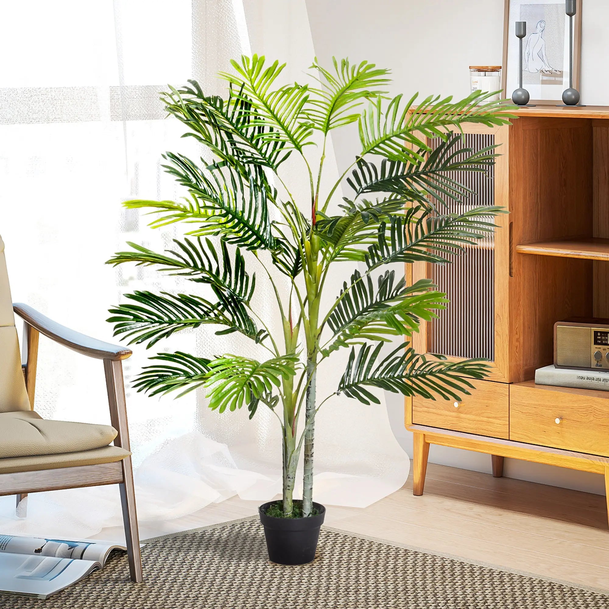 Artificial Tree, 150cm Tropical Palm Tree, Fake Plants in Pots, Faux Green Plant for Indoor Outdoor Home Office Living Room Decoration 4.8 Bargain Clearance Centre