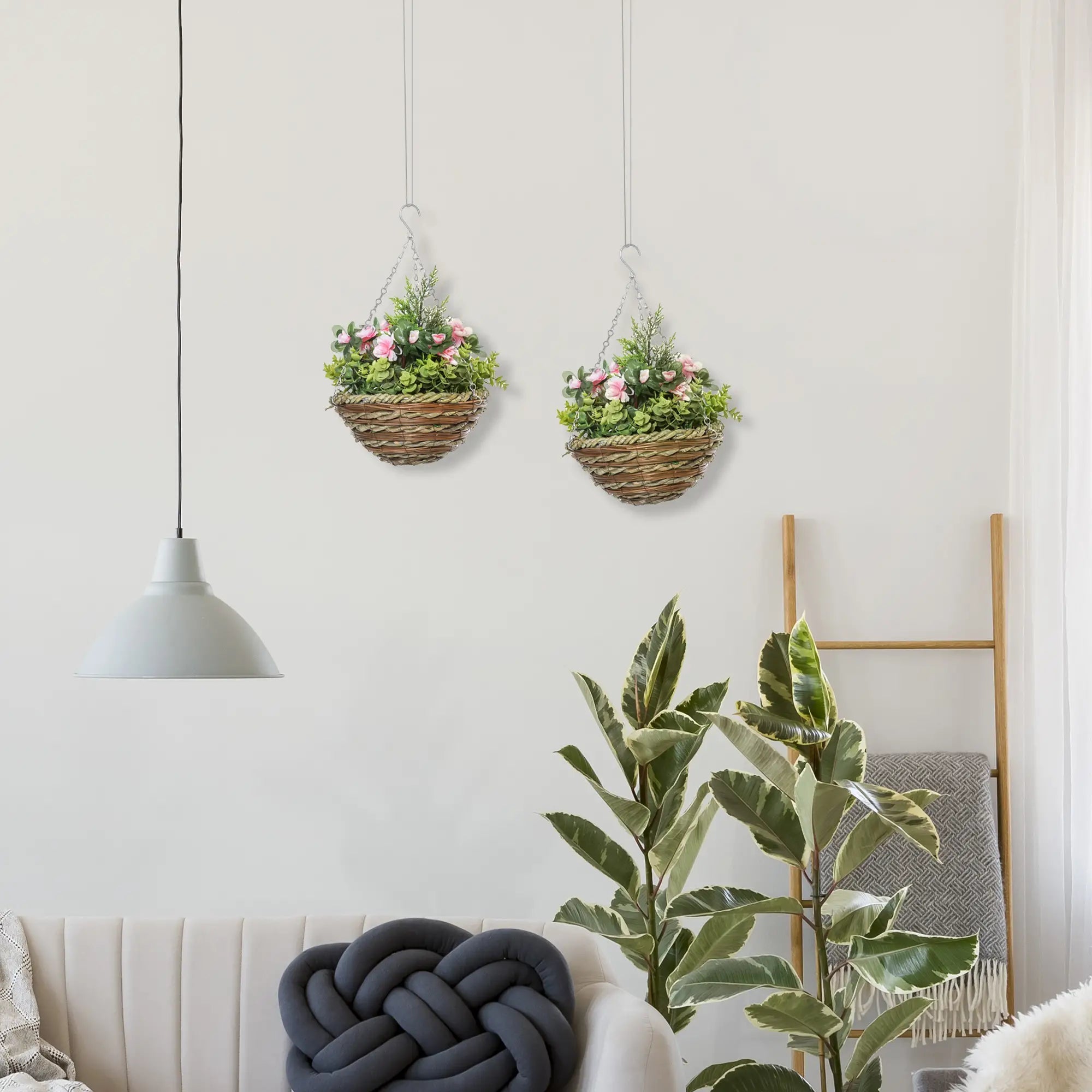 Set of Two Hanging Lisianthus Flower Pots - Pink/Green Bargain Clearance Centre