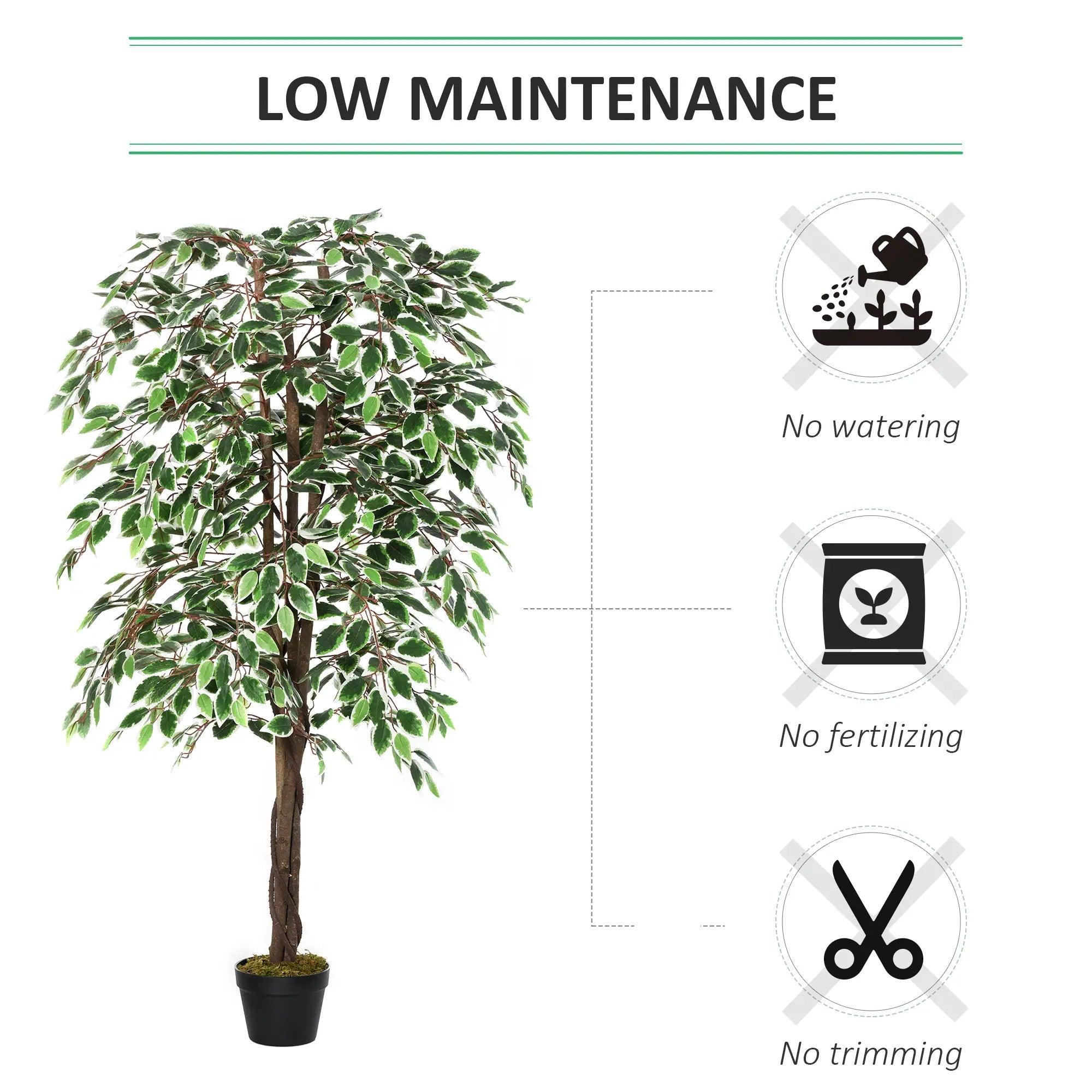 160cm/5.2FT Artificial Ficus Silk Tree with Nursery Pot, Decorative Fake Plant, for Indoor Outdoor Décor Bargain Clearance Centre
