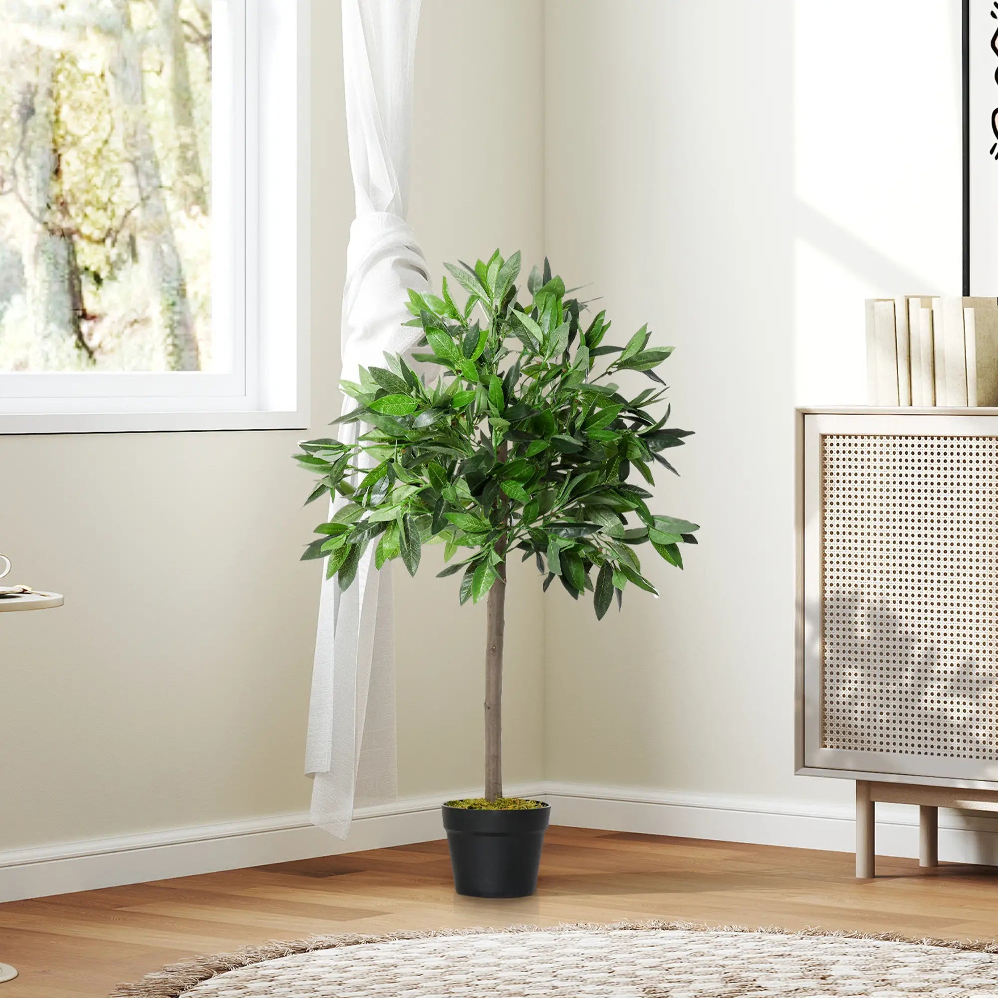 Artificial Bay Laurel Topiary Trees w/ Pot Fake, Set Of 2 90cm/3FT Indoor Outdoor Greenery Plant Home Office Garden Decor Green Bargain Clearance Centre